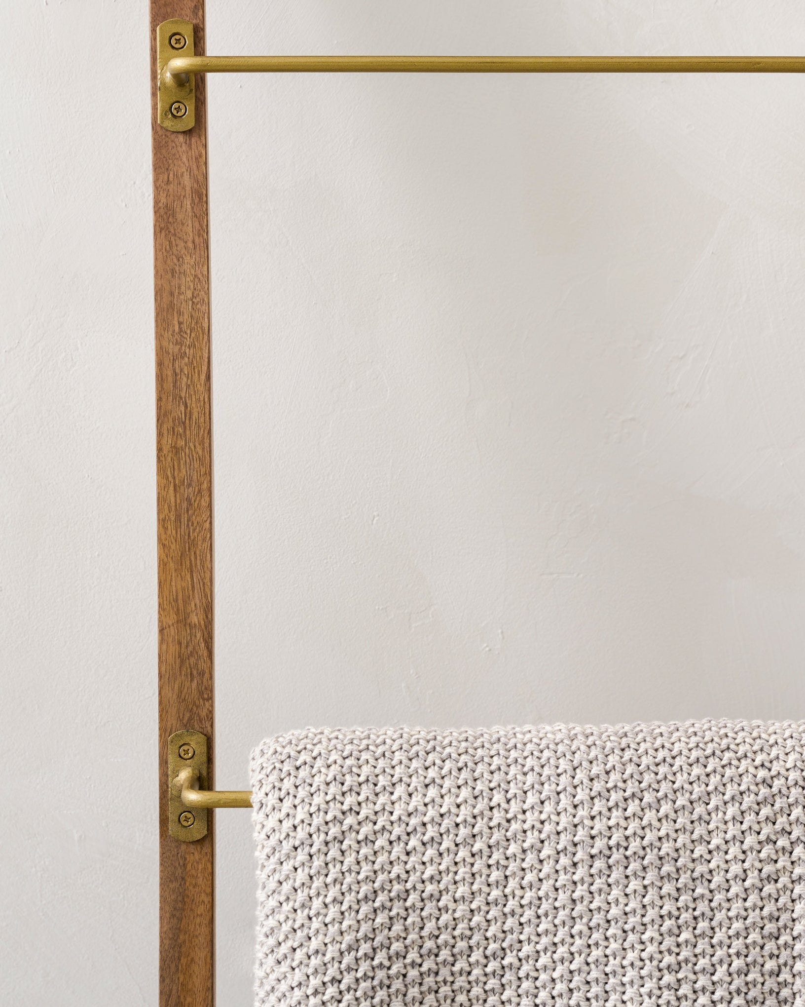 Brass and Wood Library Ladder close up of brass attachments to wood