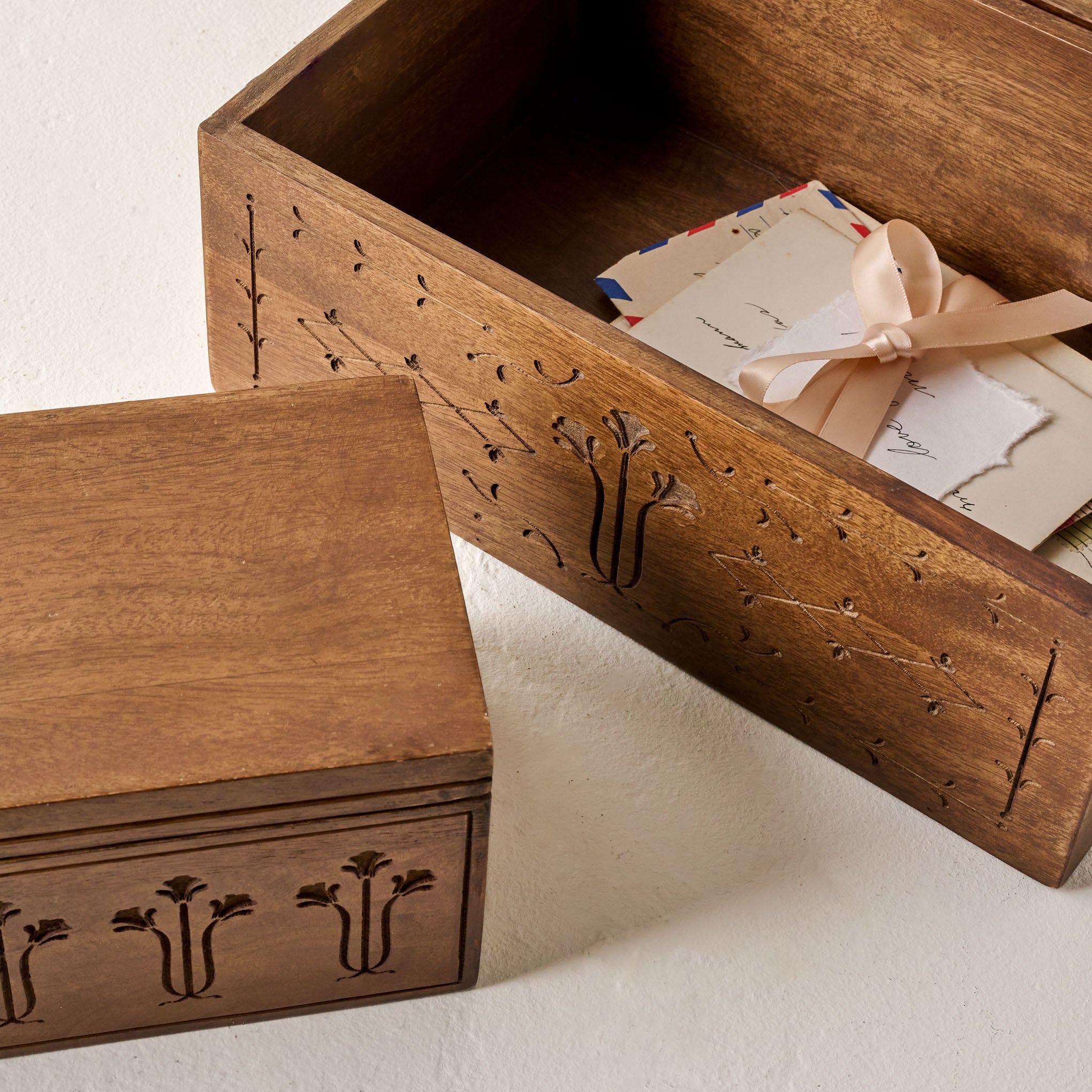 small and large Etched Wood Keepsake Box