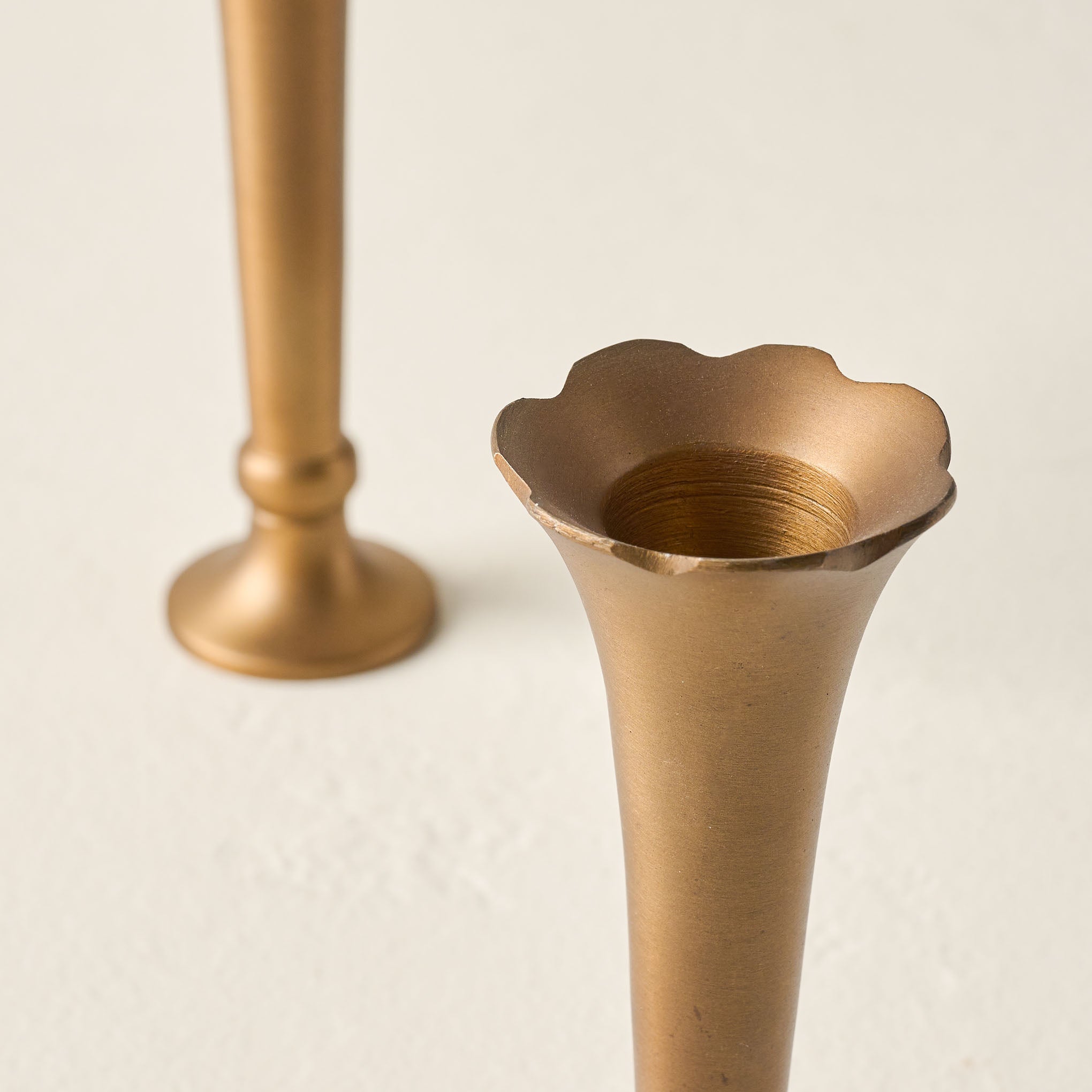 Flannery Scalloped Brass Bud Vase close up