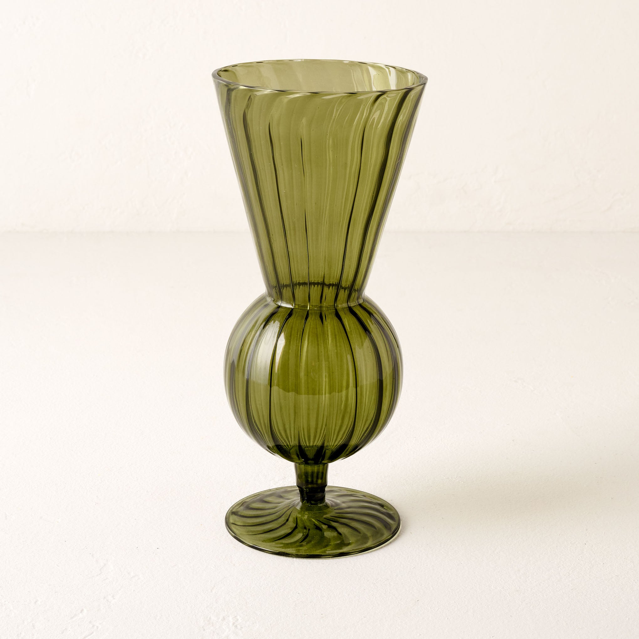 Large Fluted Green Glass Vase