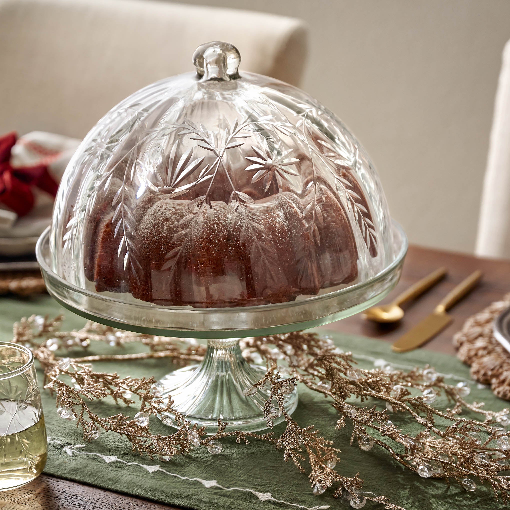 Vivian Cut Glass Cake Stand on a table