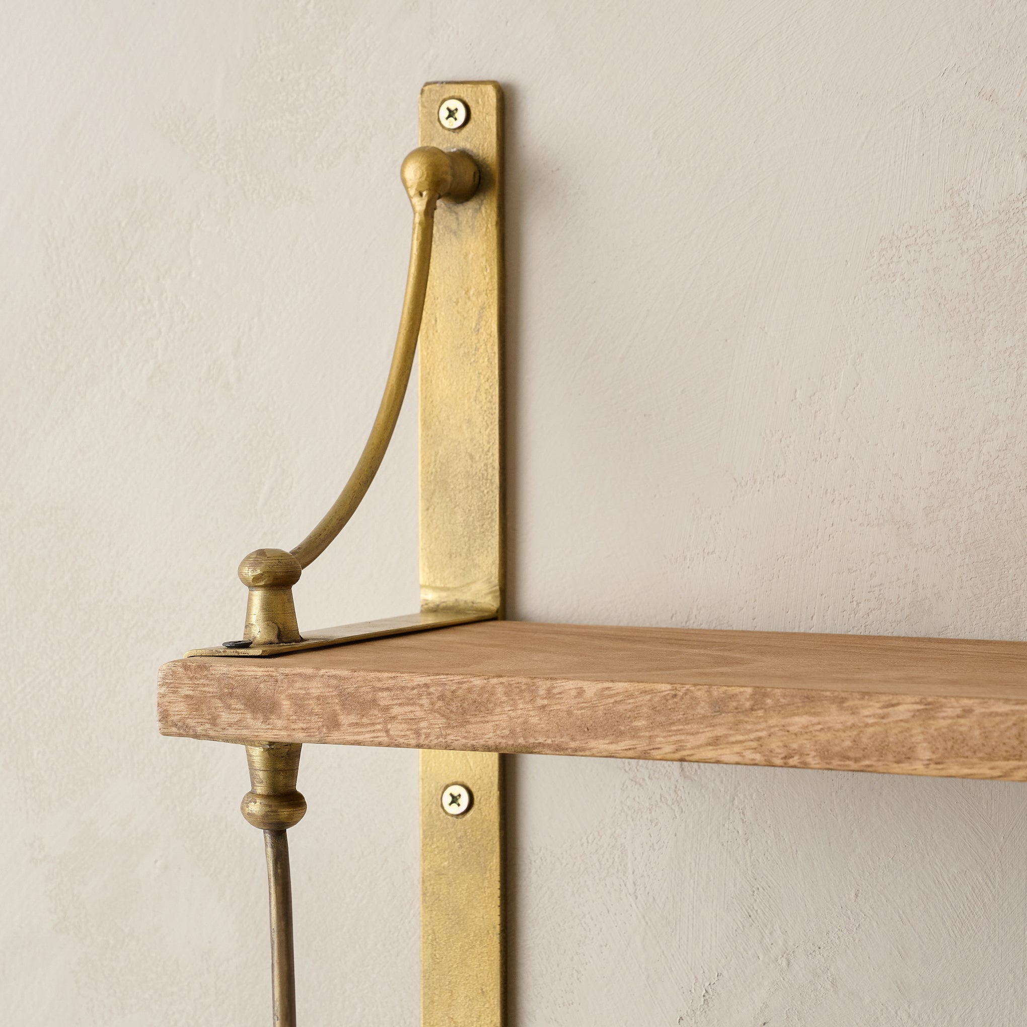 Double Parker Brass and Wood Shelf close up