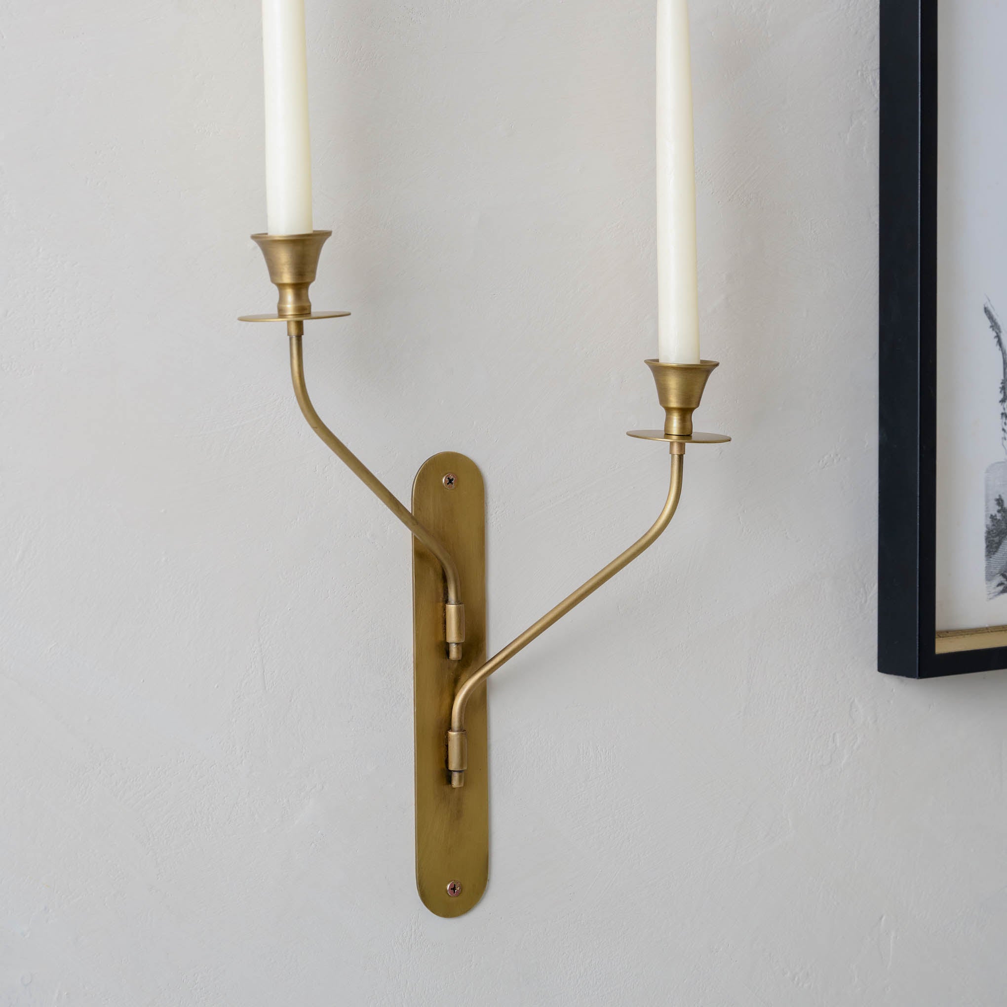 Margo Antiqued Brass Double Wall Sconce with tapers