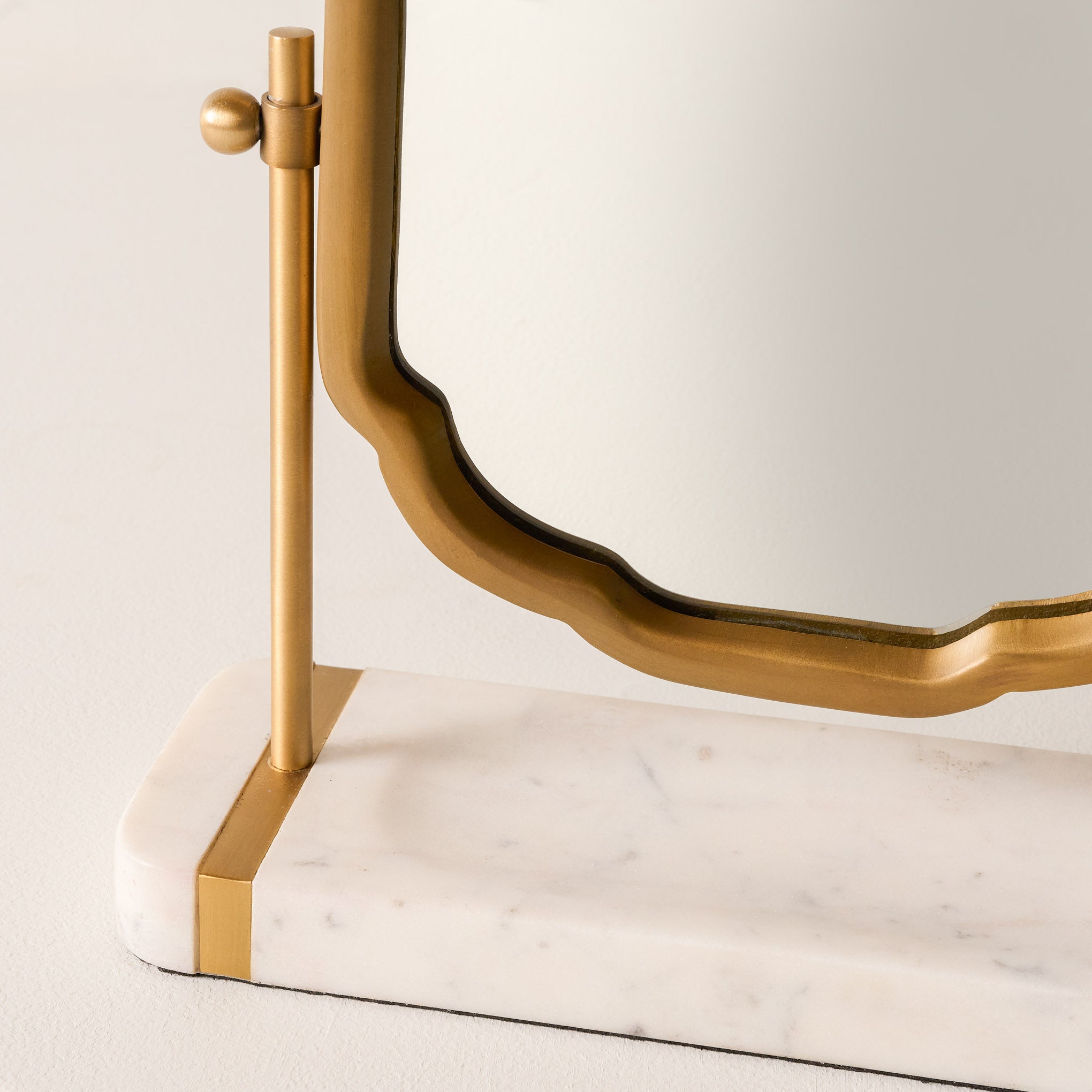 Antique Brass and Marble Vanity Mirror up close