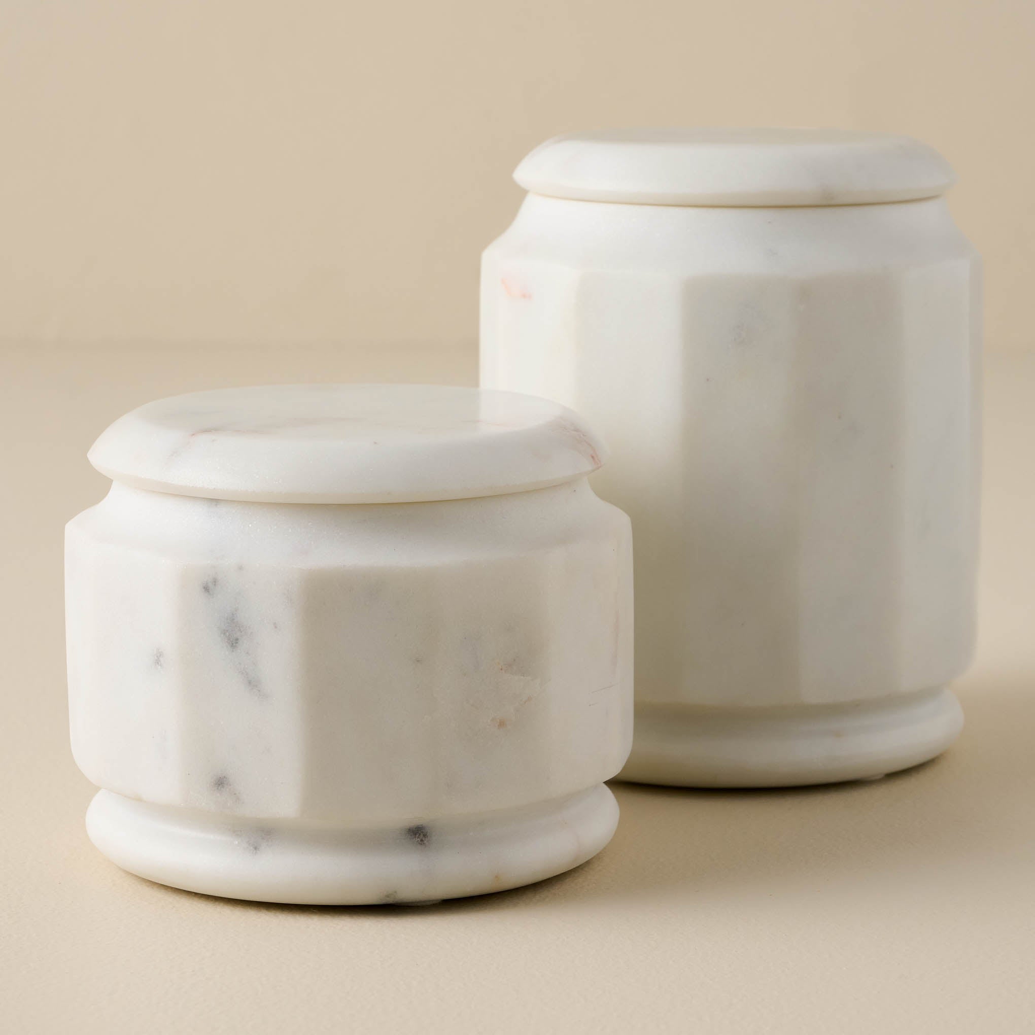 short and tall sized White Marble Canisters