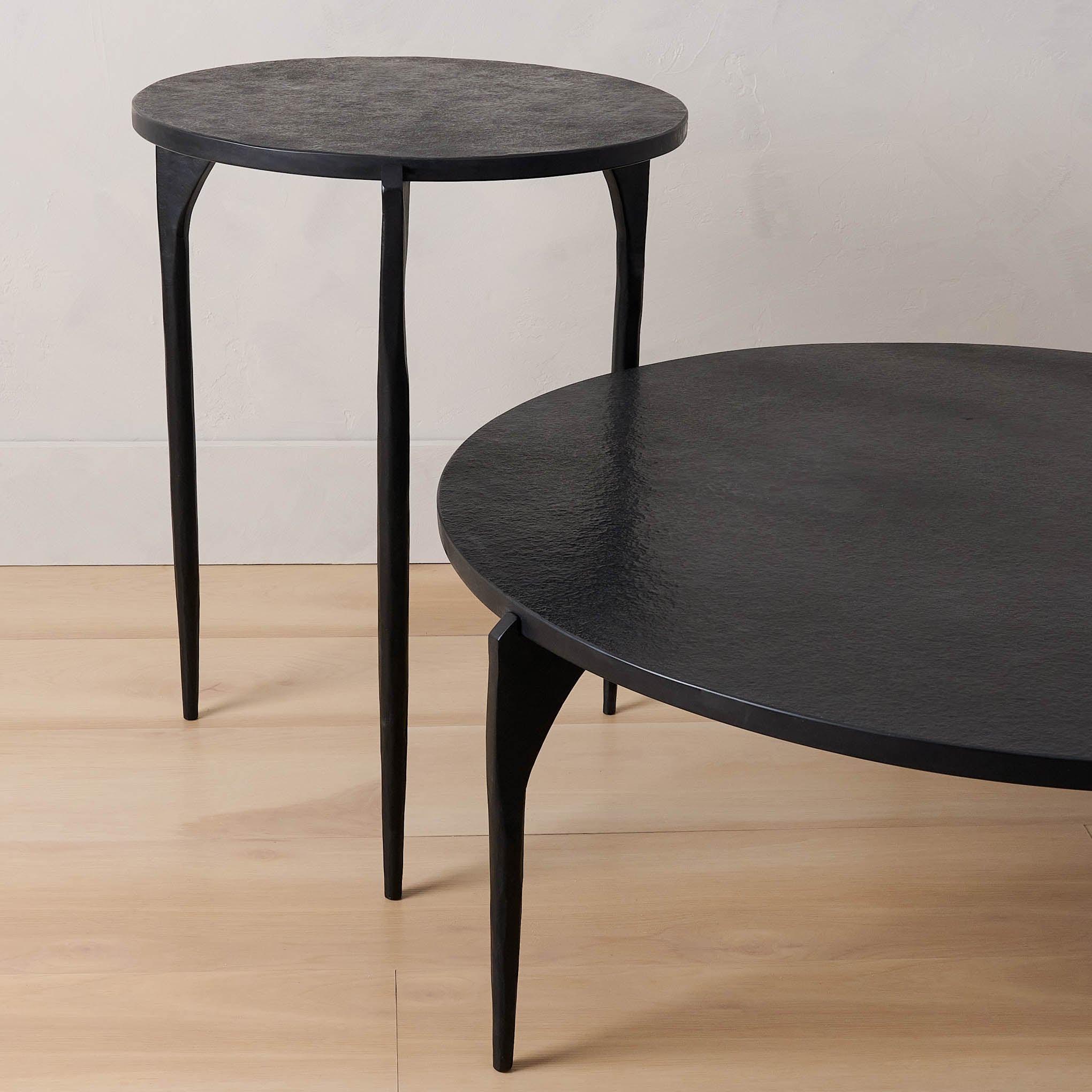 Dorsey Marble Coffee Table in black marble with dorsey marble side table in black marble