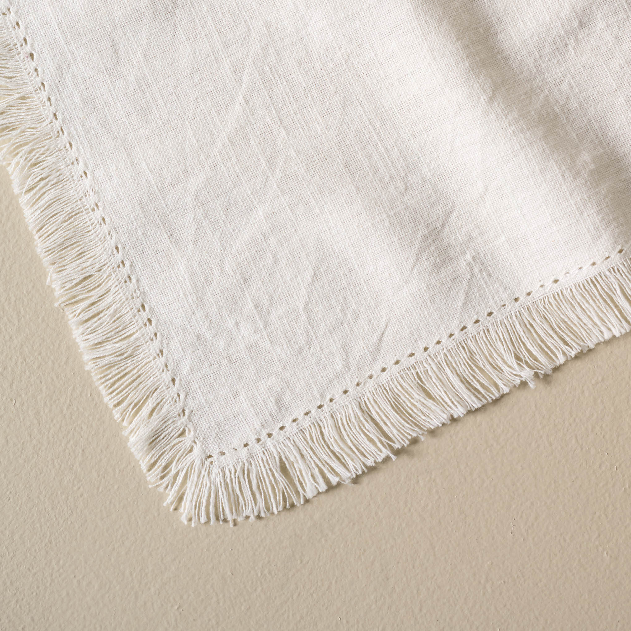 White Fringe Hem Napkin Set of Four close up