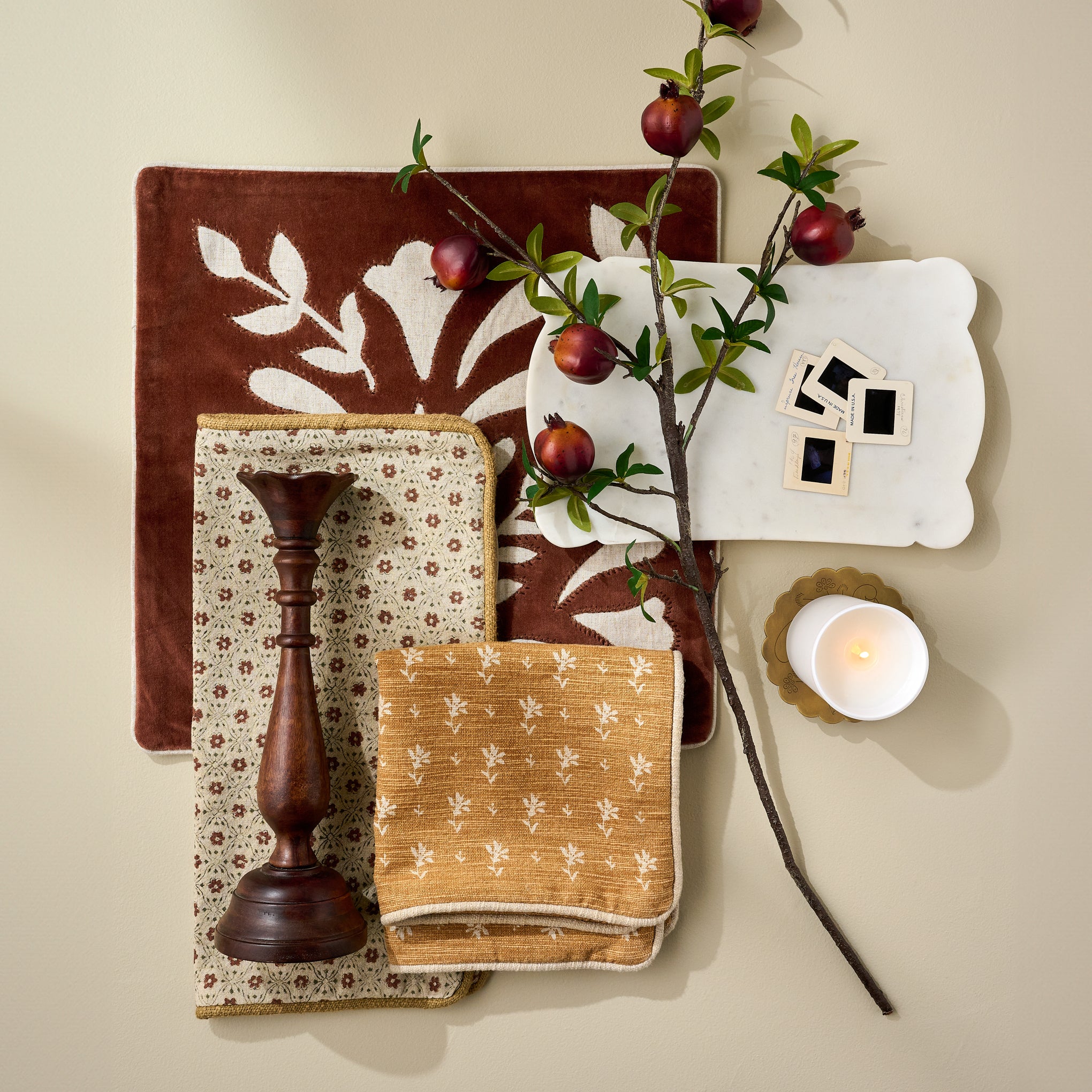 Scalloped Edge Marble Tray - Set of 2 shown with fall product