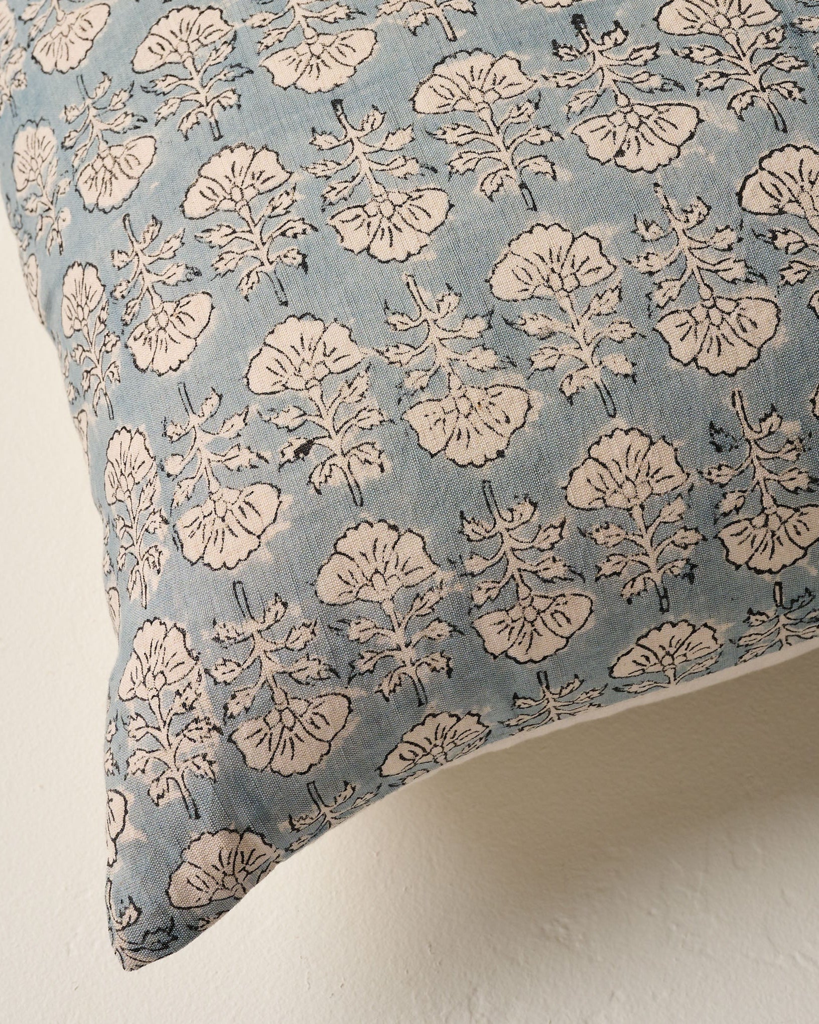 Flora Silver Blue Large Lumbar Pillow close up
