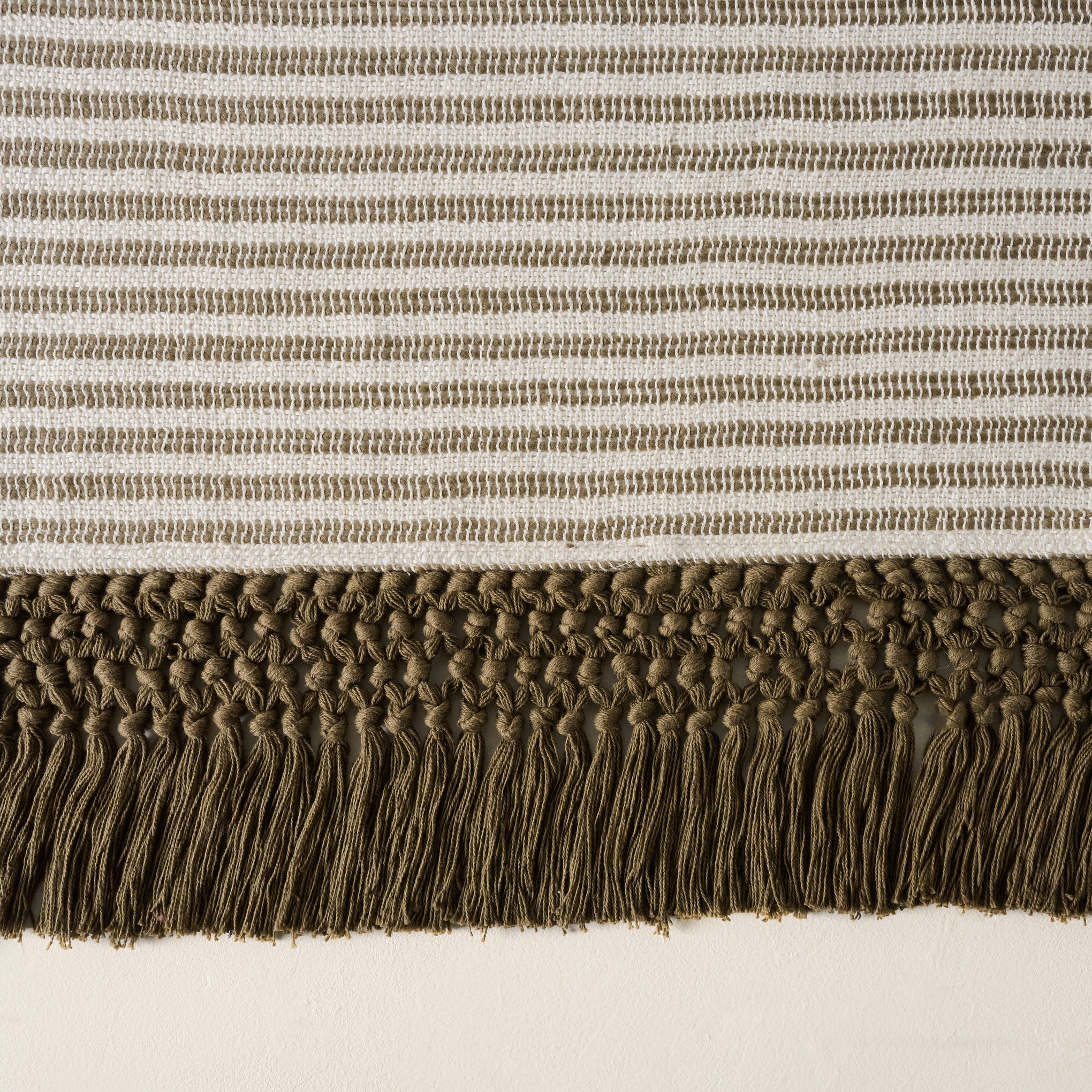 Essential Tassel Throw - Green Striped shown up close