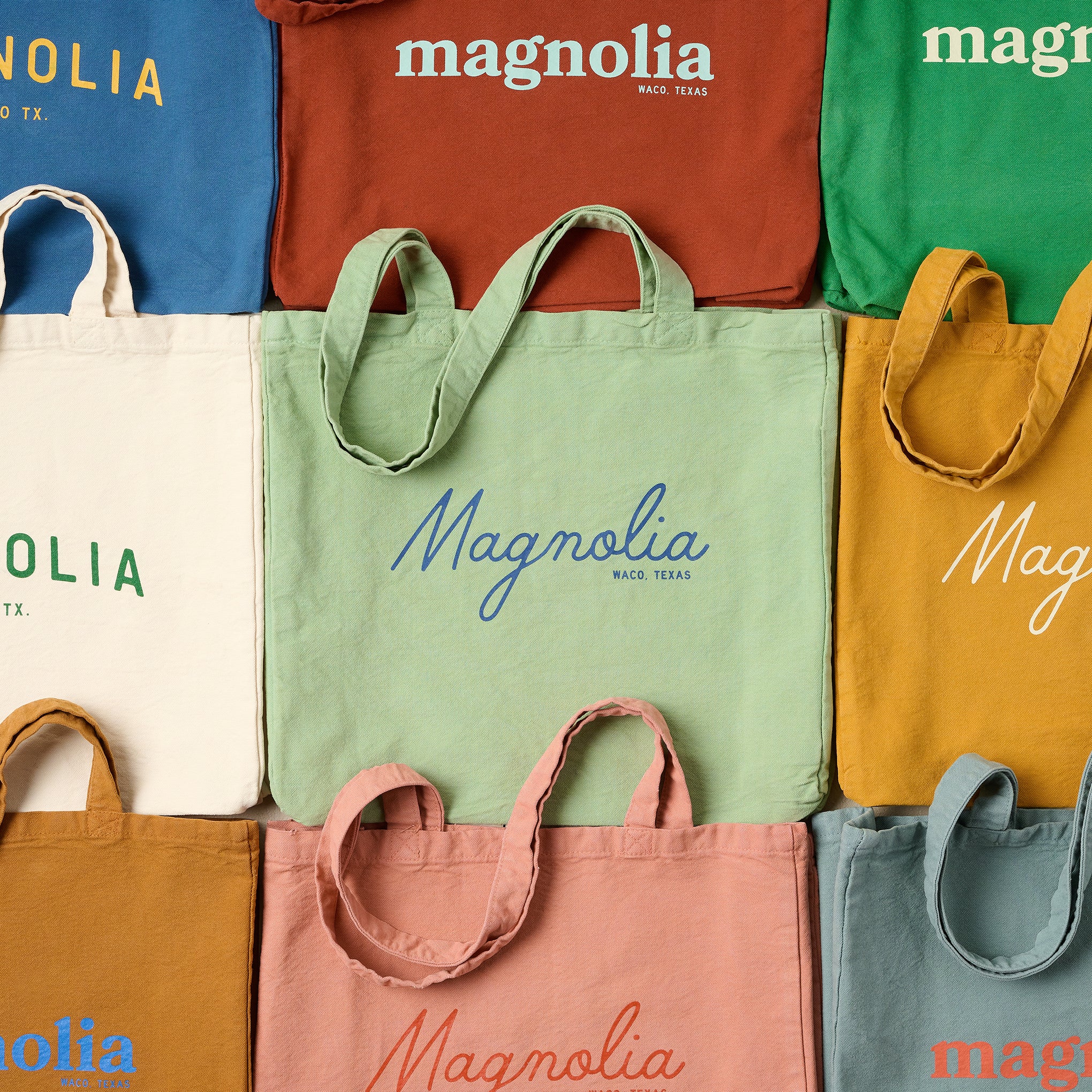 Magnoliass Seafoam Script Tote with other colors of Magnoliass totes