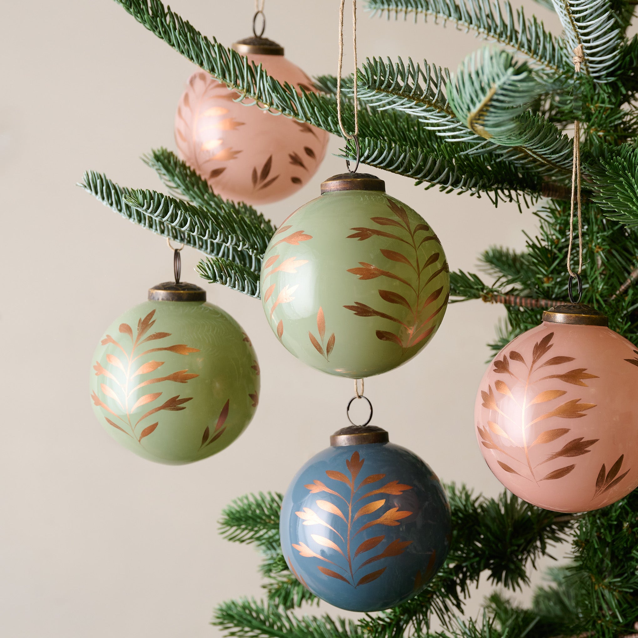 Hand-Painted Glass Ornament, Set of 6 shown on tree