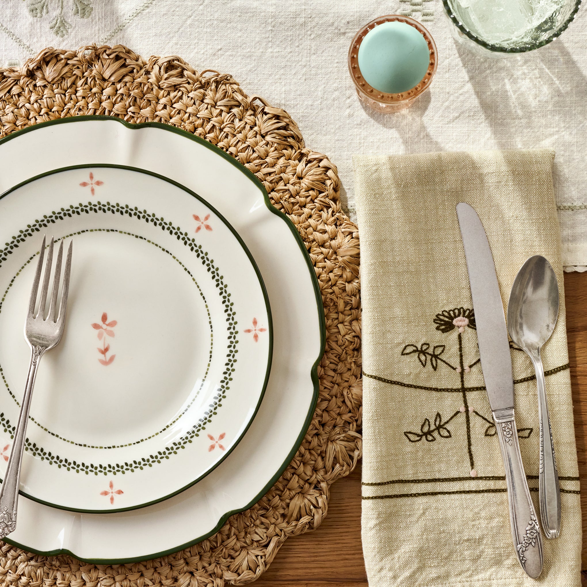 Green Luna Floral Salad Plate on a table