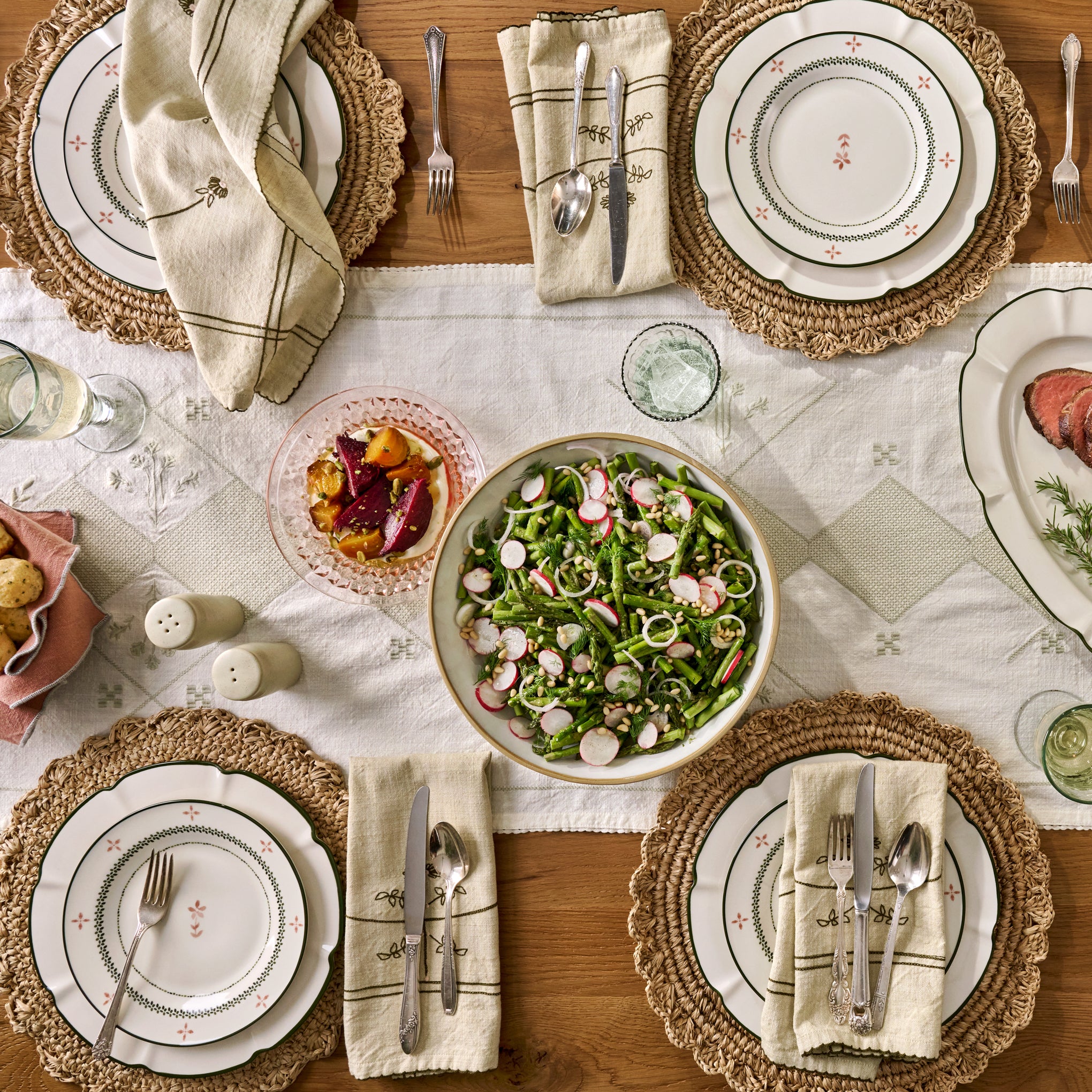 Green Luna Floral Salad Plate on a table