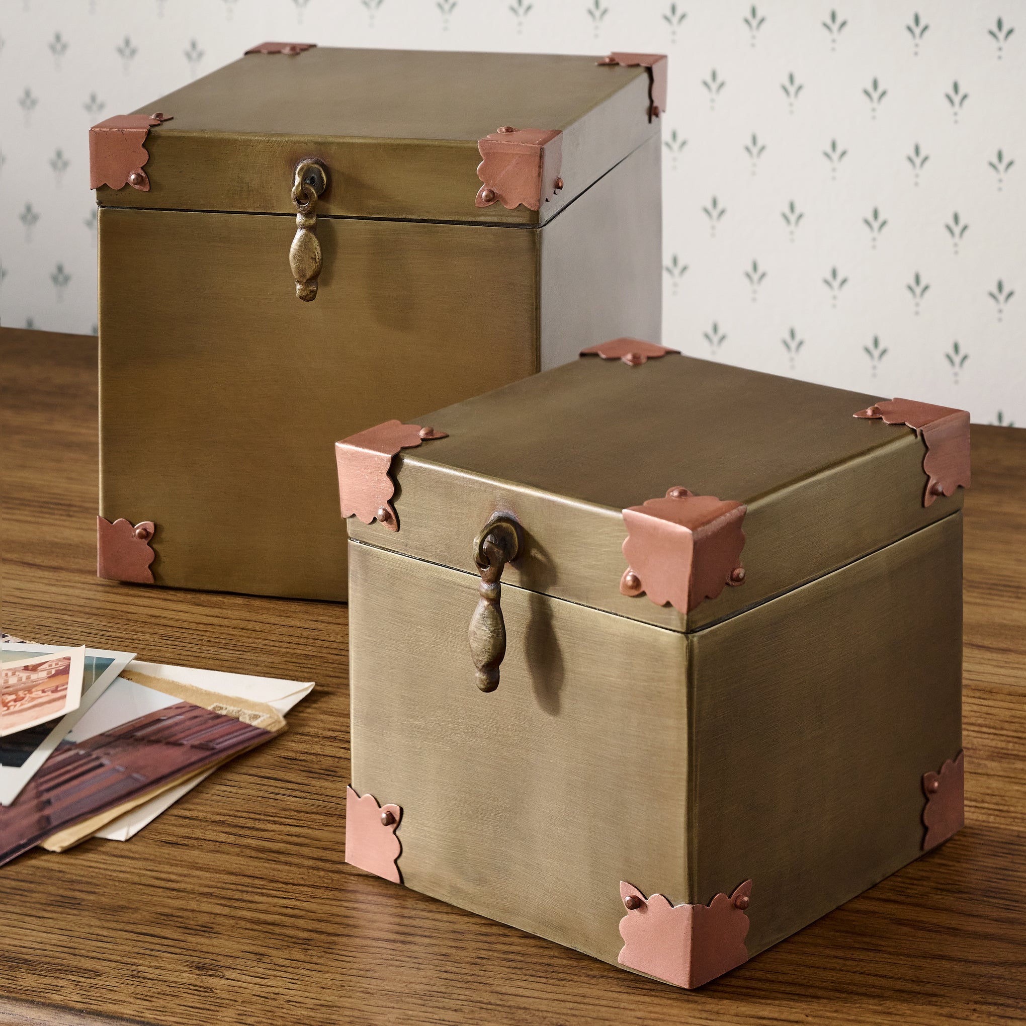 Brass and Copper Decorative Box in a room