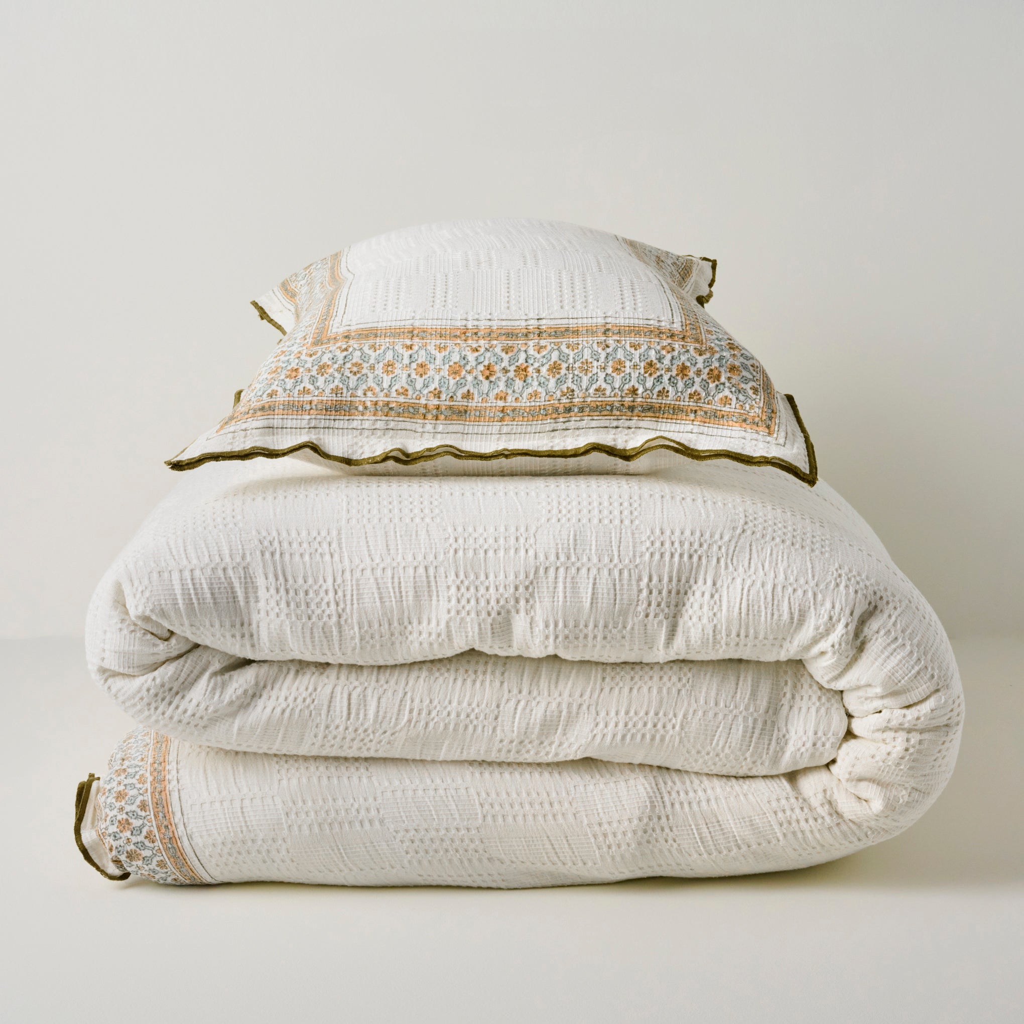 Clemence Block Print Duvet shown with sham
