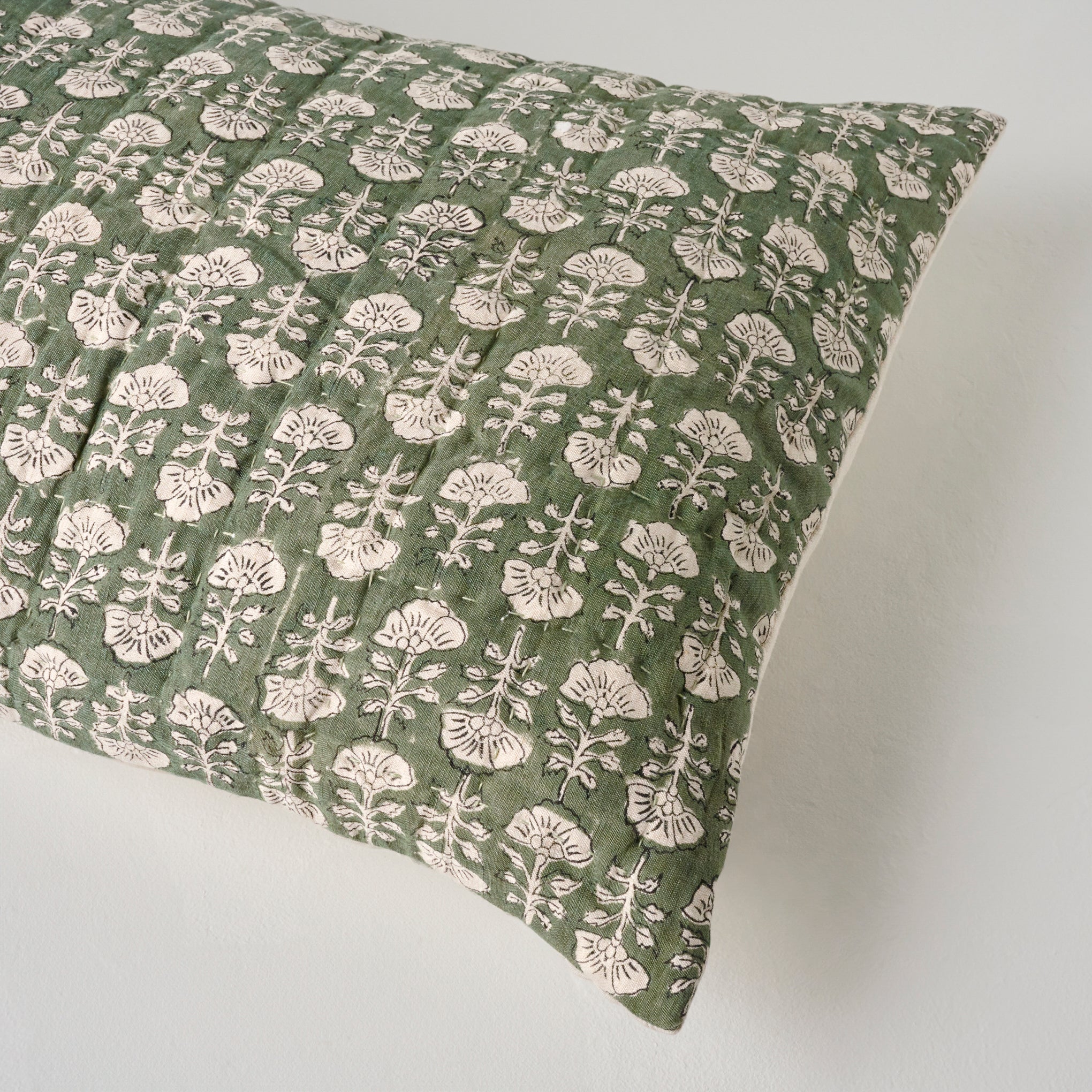 Dusty Green Flora Block Print Sham