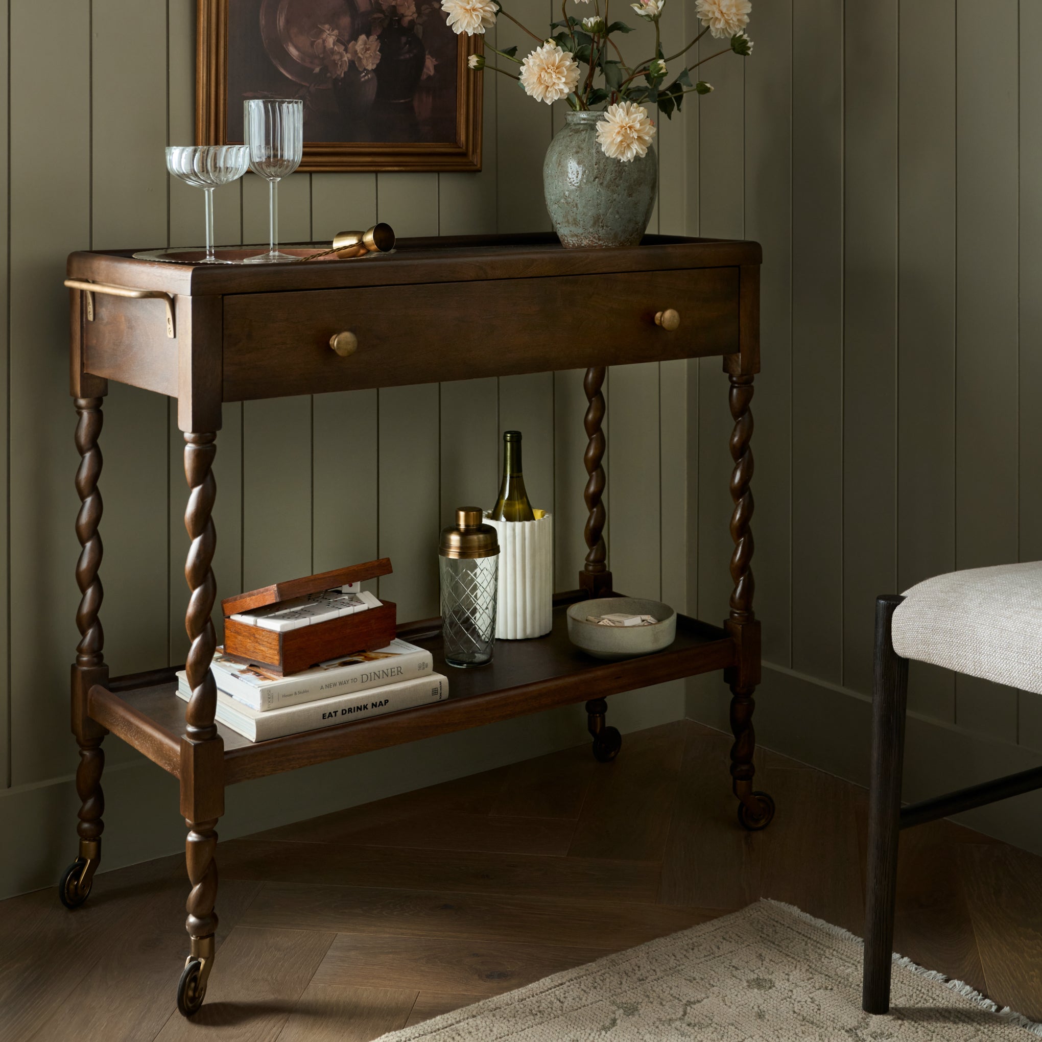 Barley Twist Bar Cart in a room