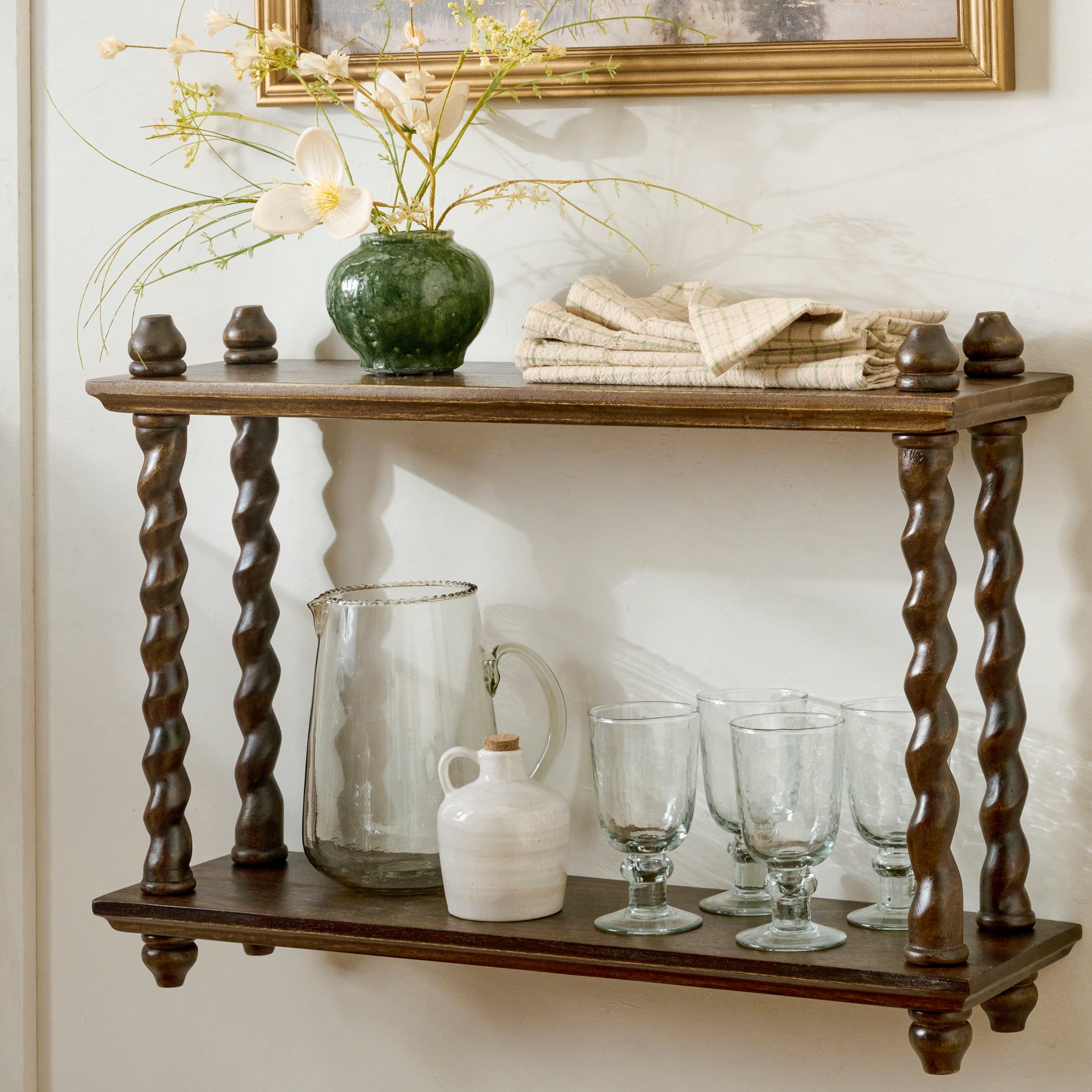 Barley Twist Wooden Shelf shown styled