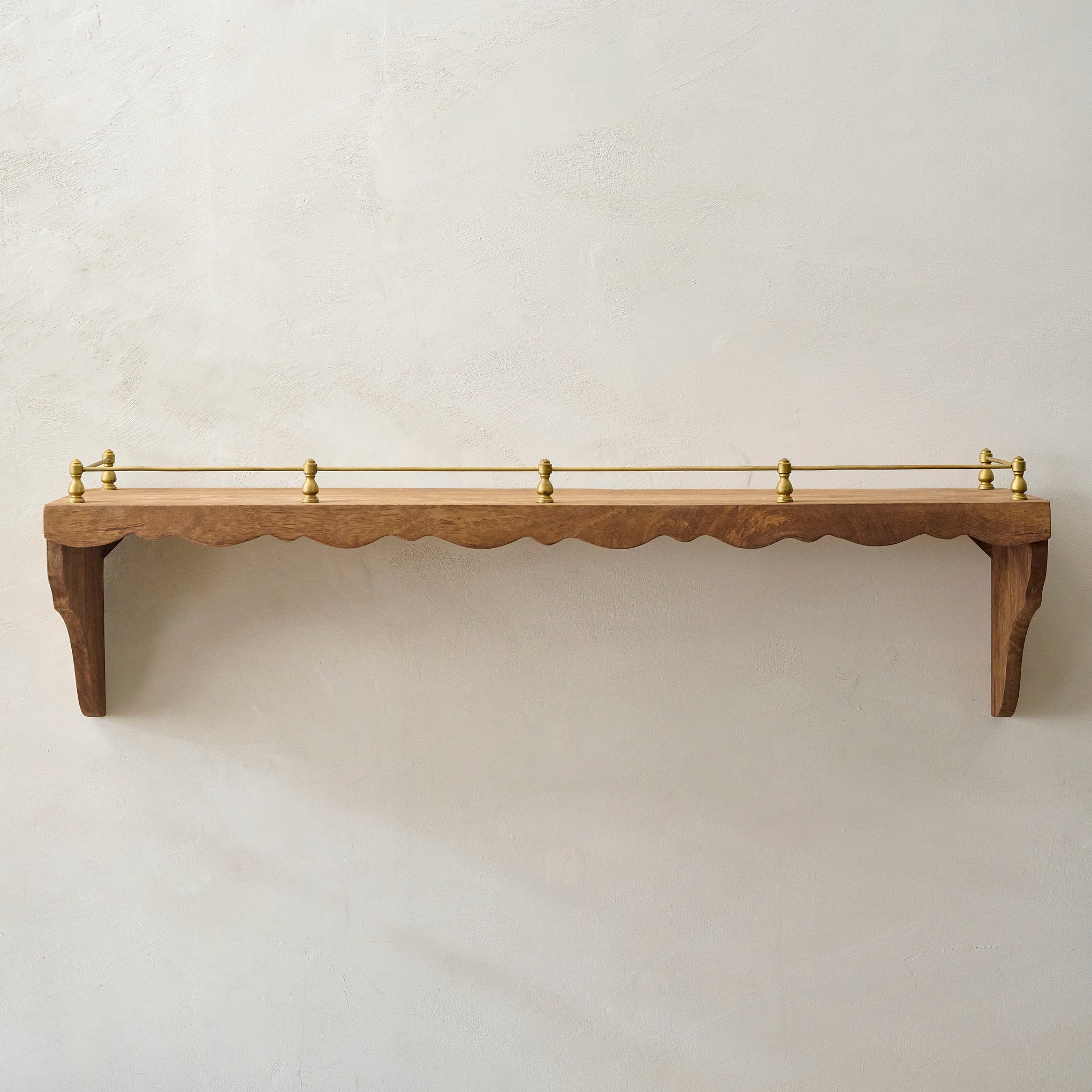 Large Quinn Wood and Brass Railing Shelf