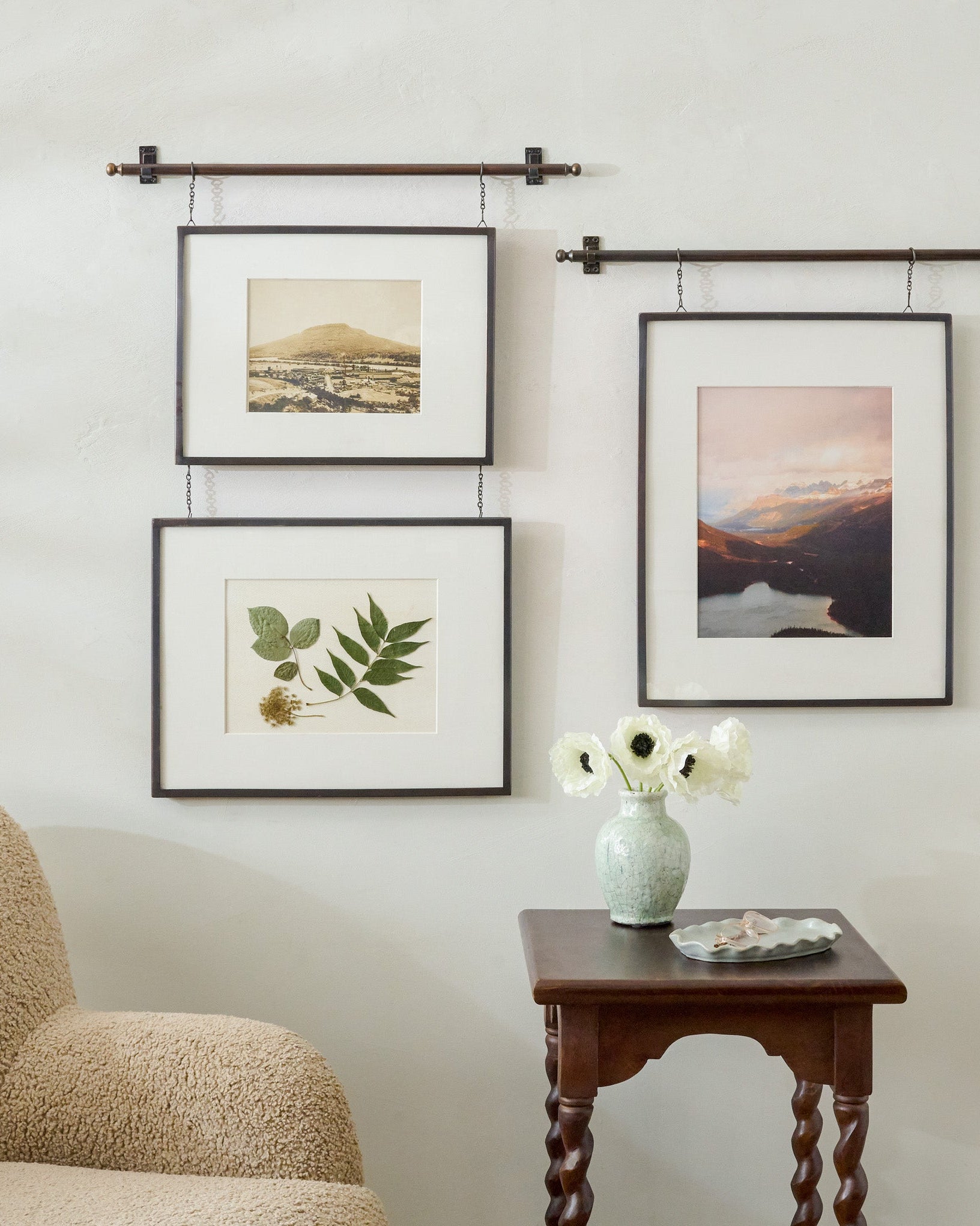 Colleen Antique Bronze Rail Double Picture Frames shown on wall