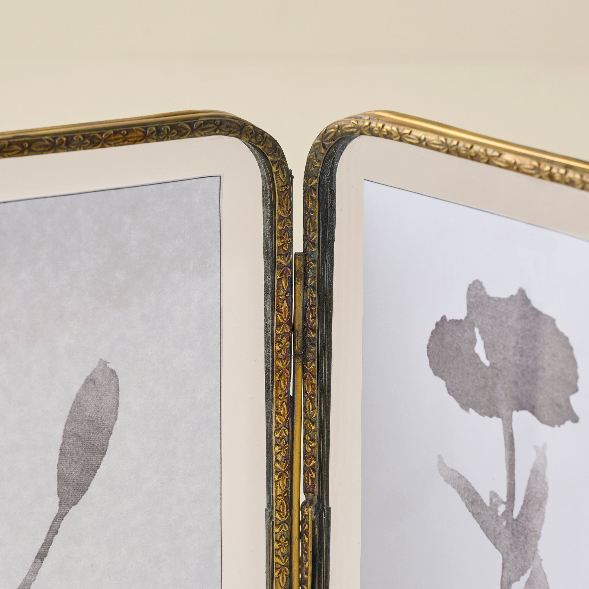 Antiqued Brass Double Photo Frame up close