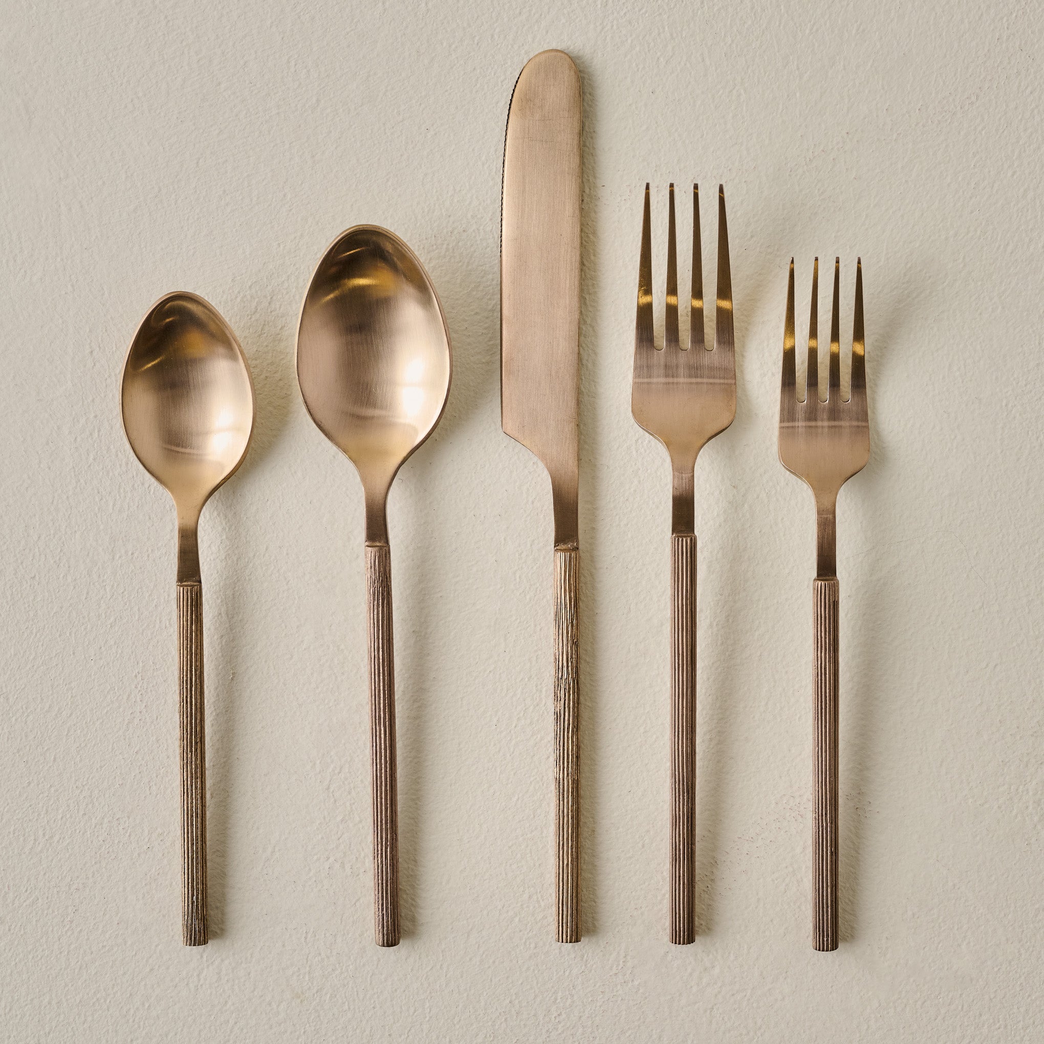 Antique Copper Ribbed Flatware Set of Five