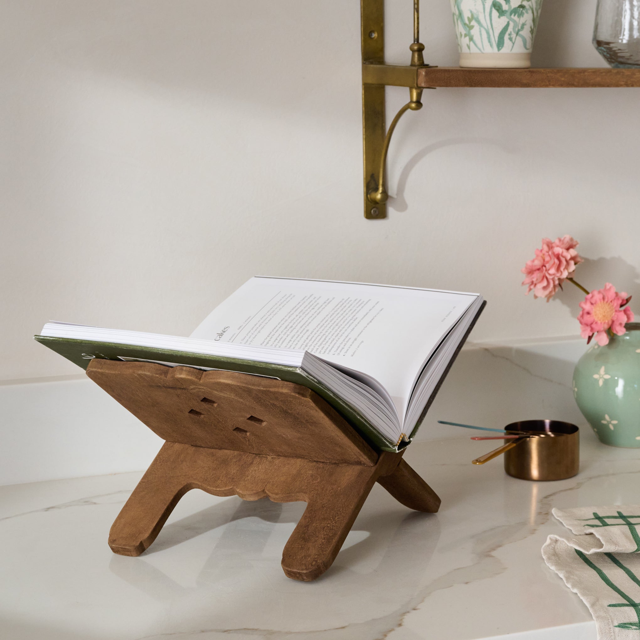 Vintage-Inspired Cookbook Holder shown on kitchen counter