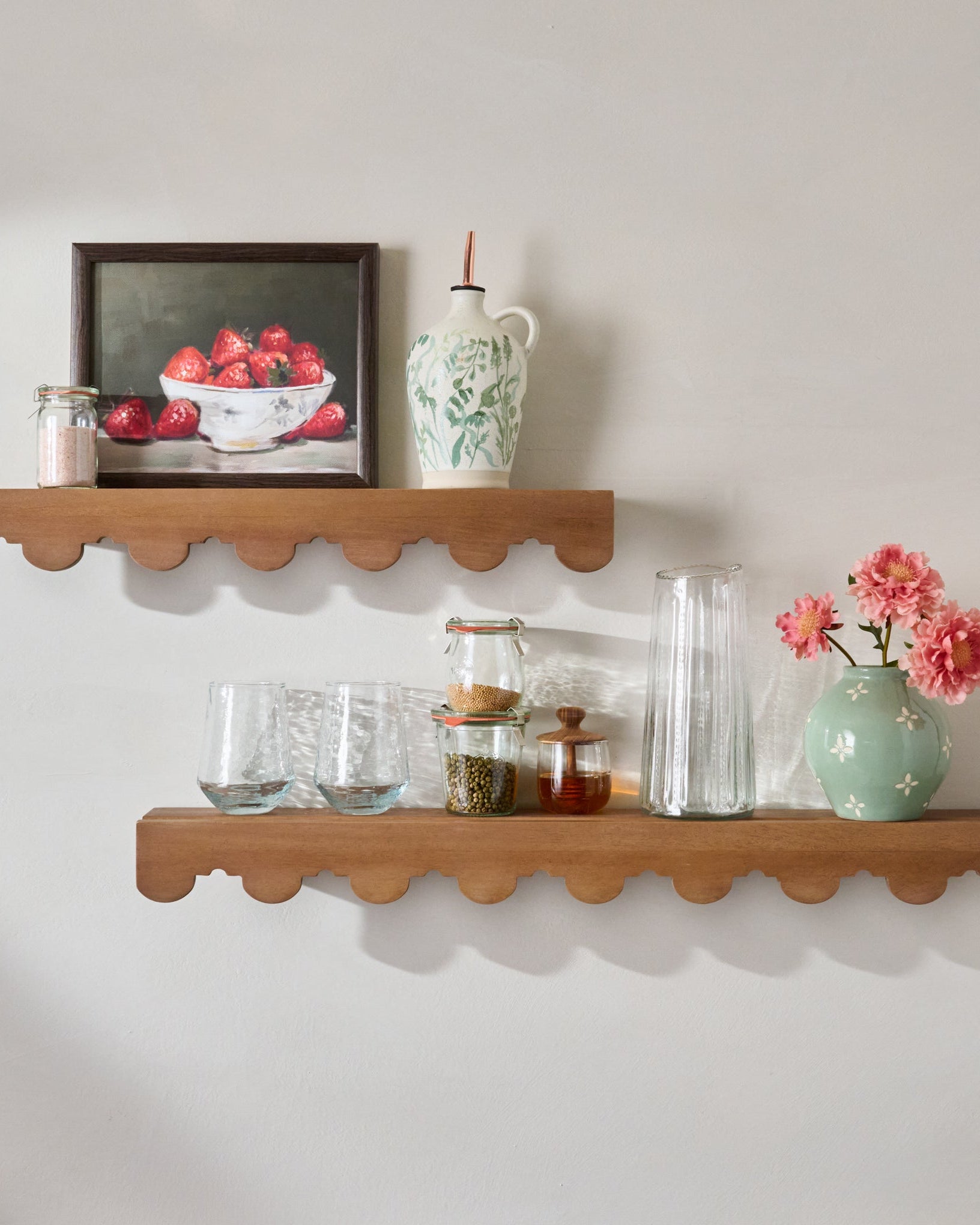 Rustic Glass Stemless Glass shown on shelves