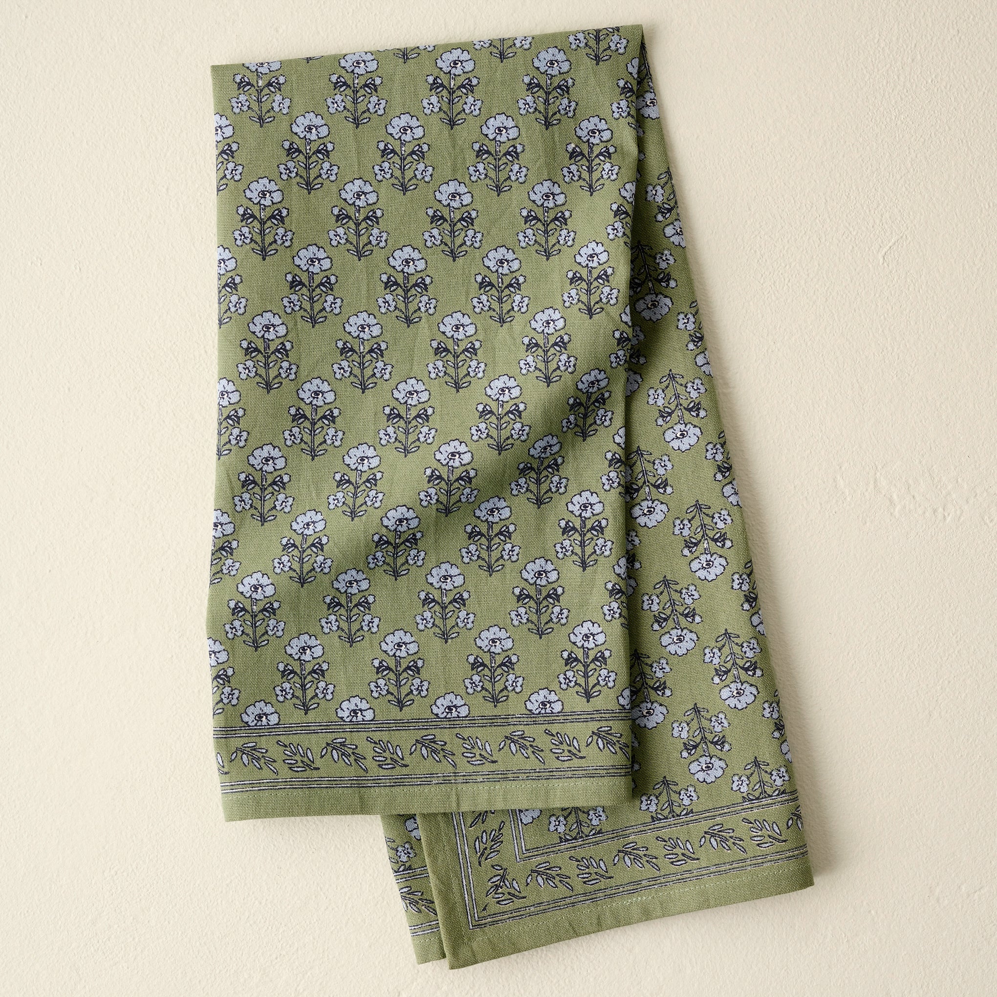Magnoliass Green Block Print Tea Towel