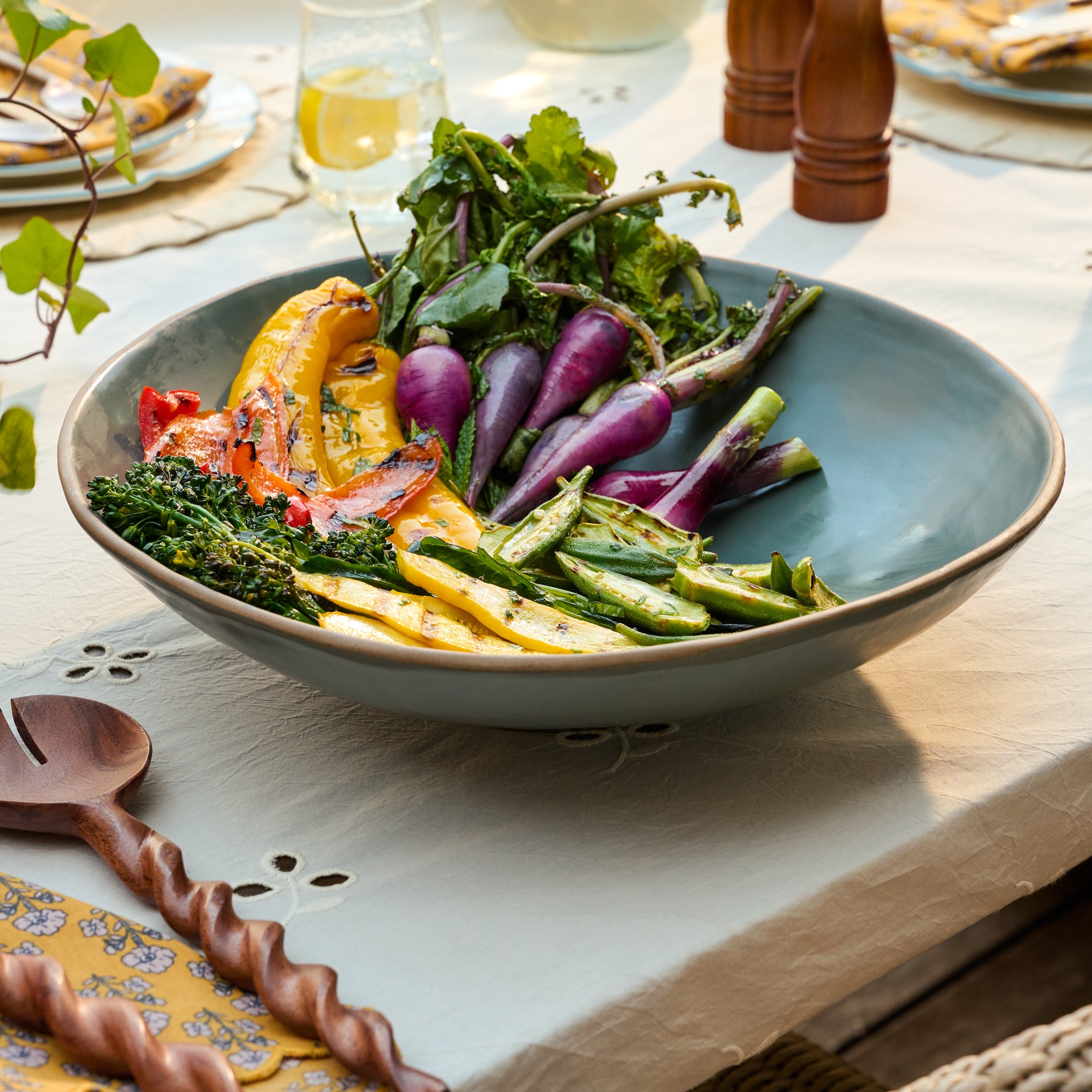 Deep Ocean Serving Bowl shown with vegetables