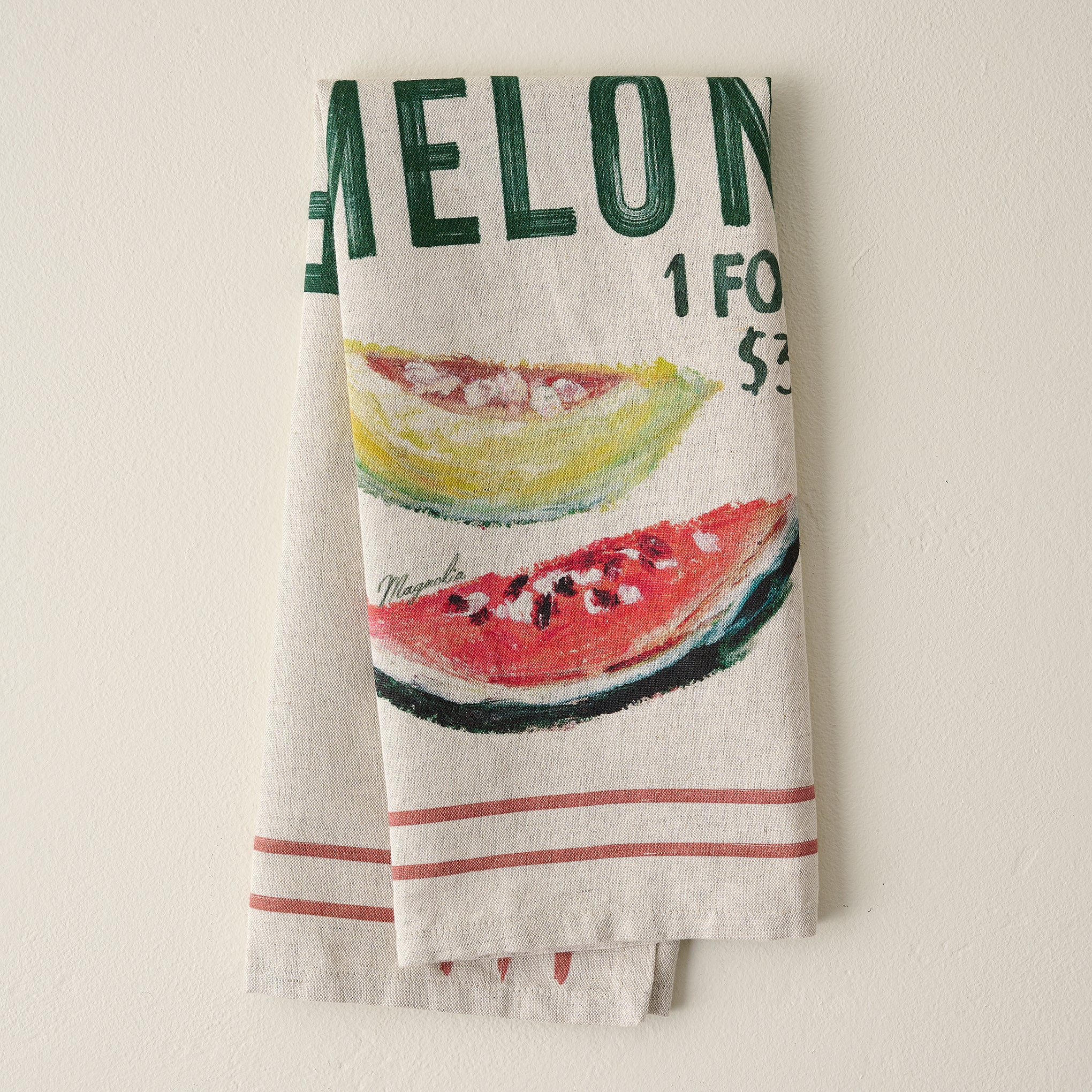 Magnoliass Fresh Melon Tea Towel shown folded