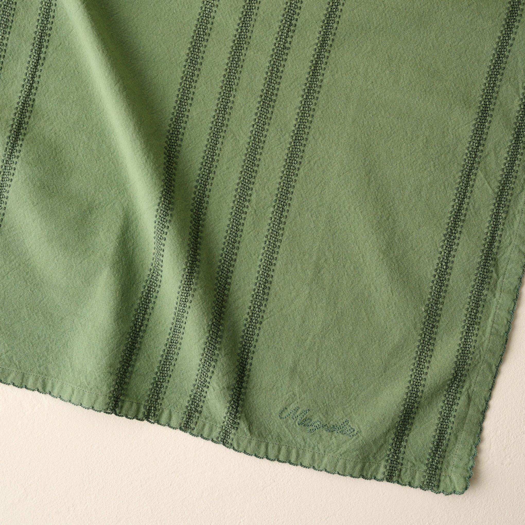 Magnoliass Antique Green Striped Tea Towel up close