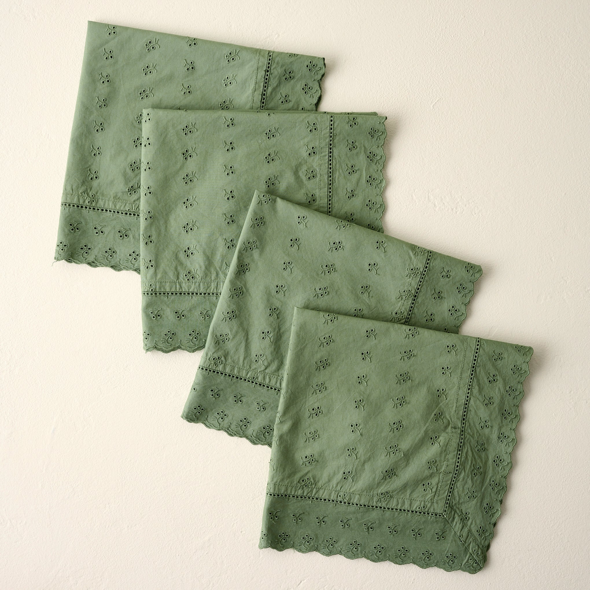 Olive Green Eyelet Napkin Set of Four