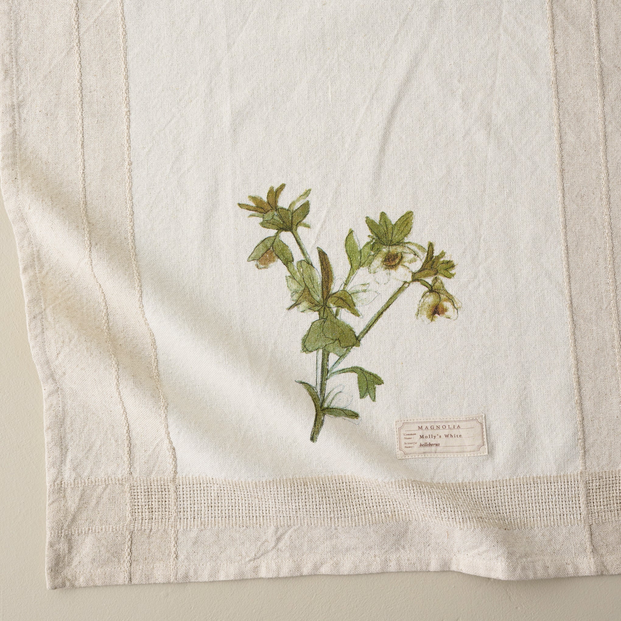 Magnoliass Molly's White Garden Tea Towel up close