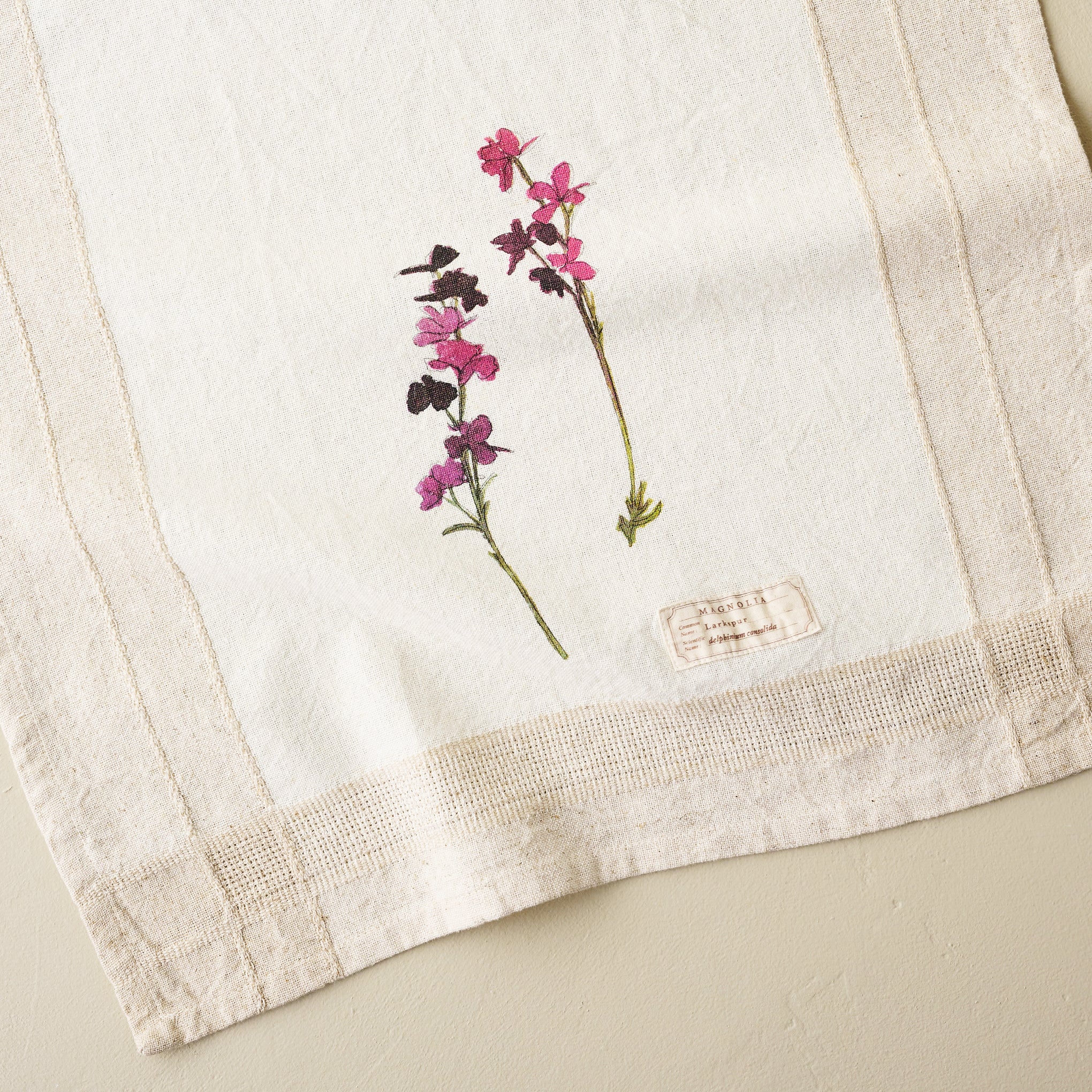 Magnoliass Larkspur Garden Tea Towel up close
