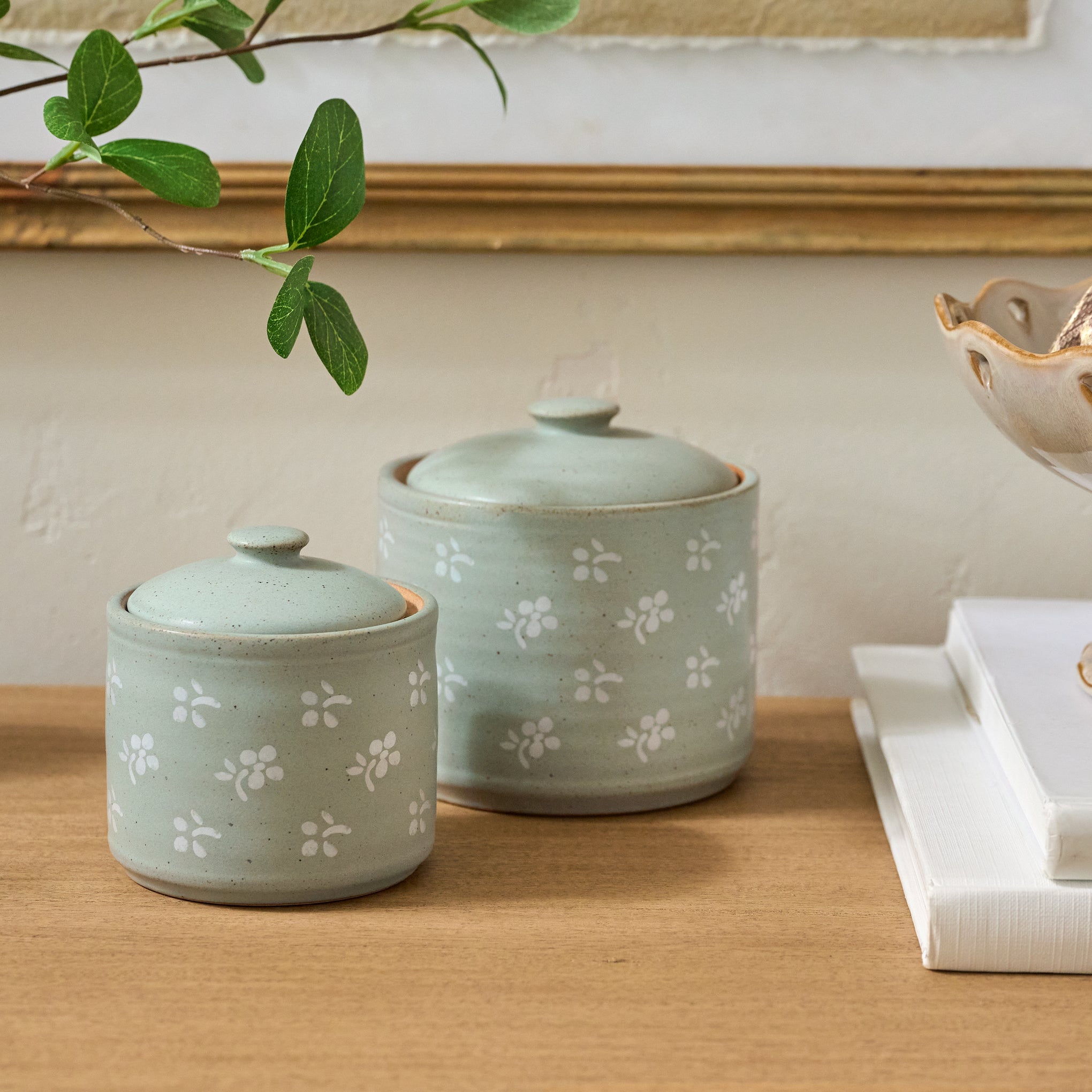 Emilie Floral Painted Canisters shown on table