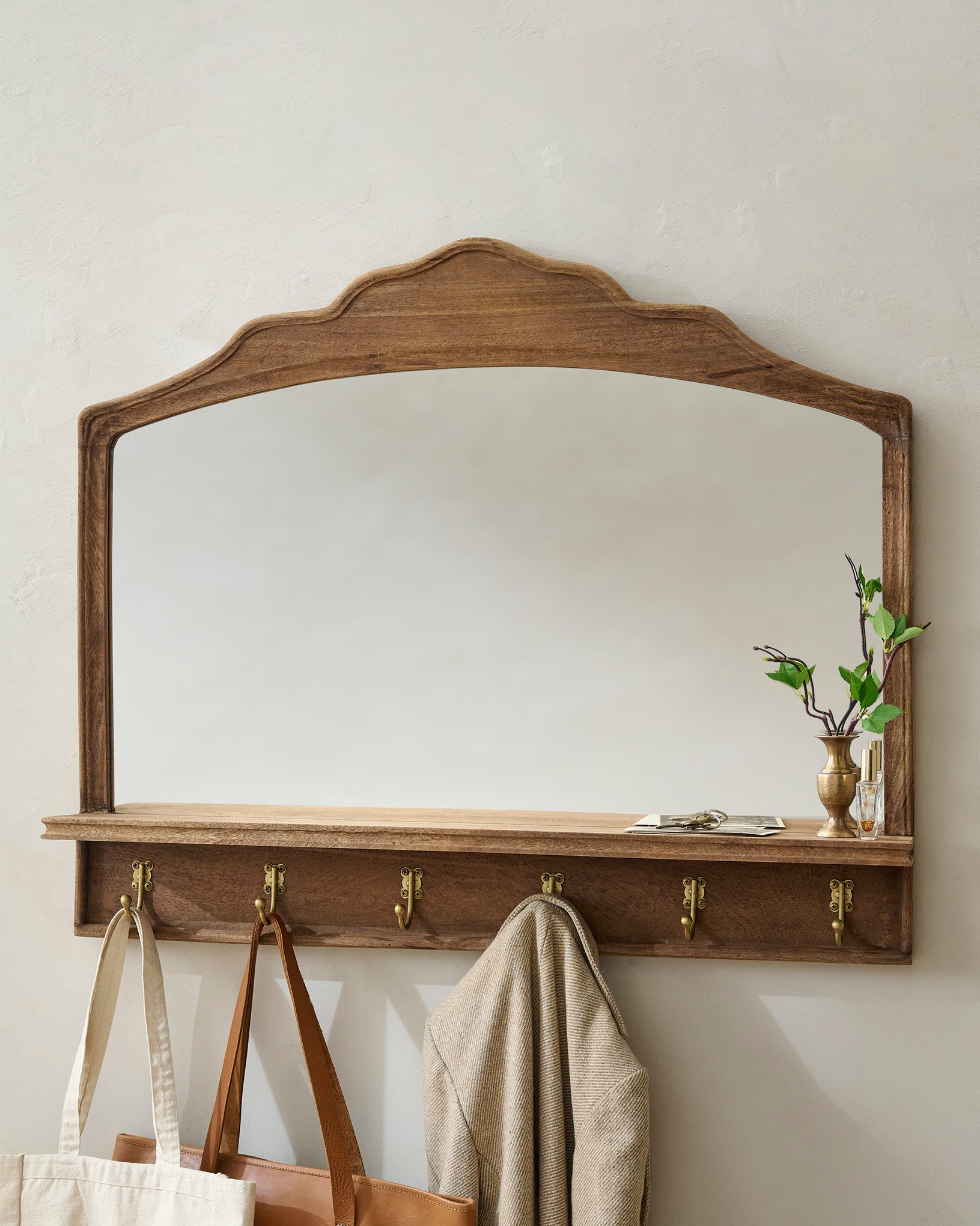 Brooks Mirror with Hooks and Shelf