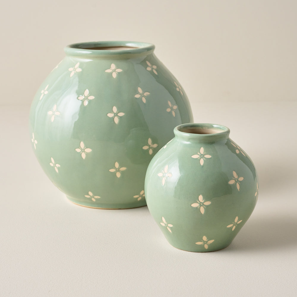 Green and White Luna Vase shown with Green and White Luna Bud Vase