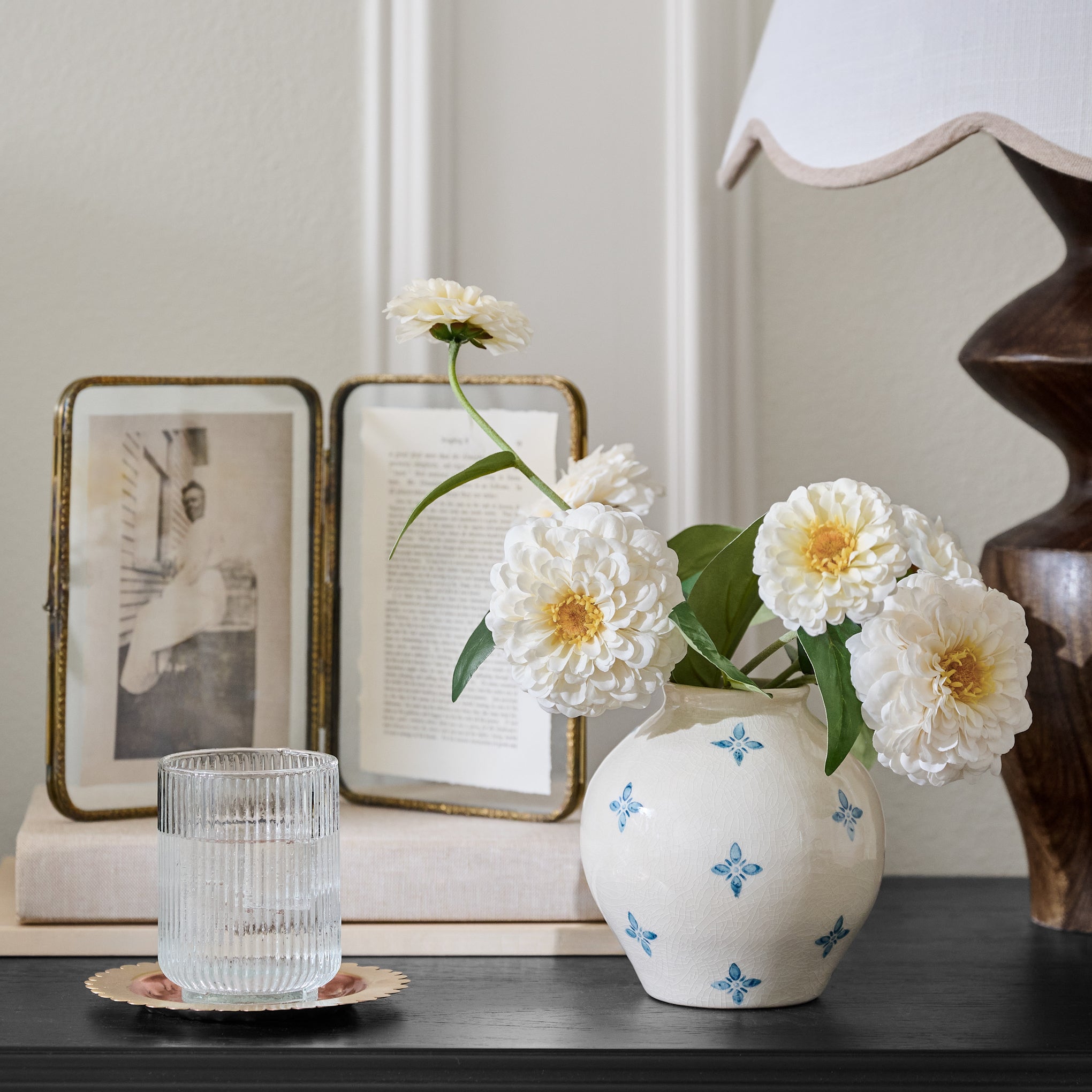 Antiqued Brass Double Photo Frame shown styled