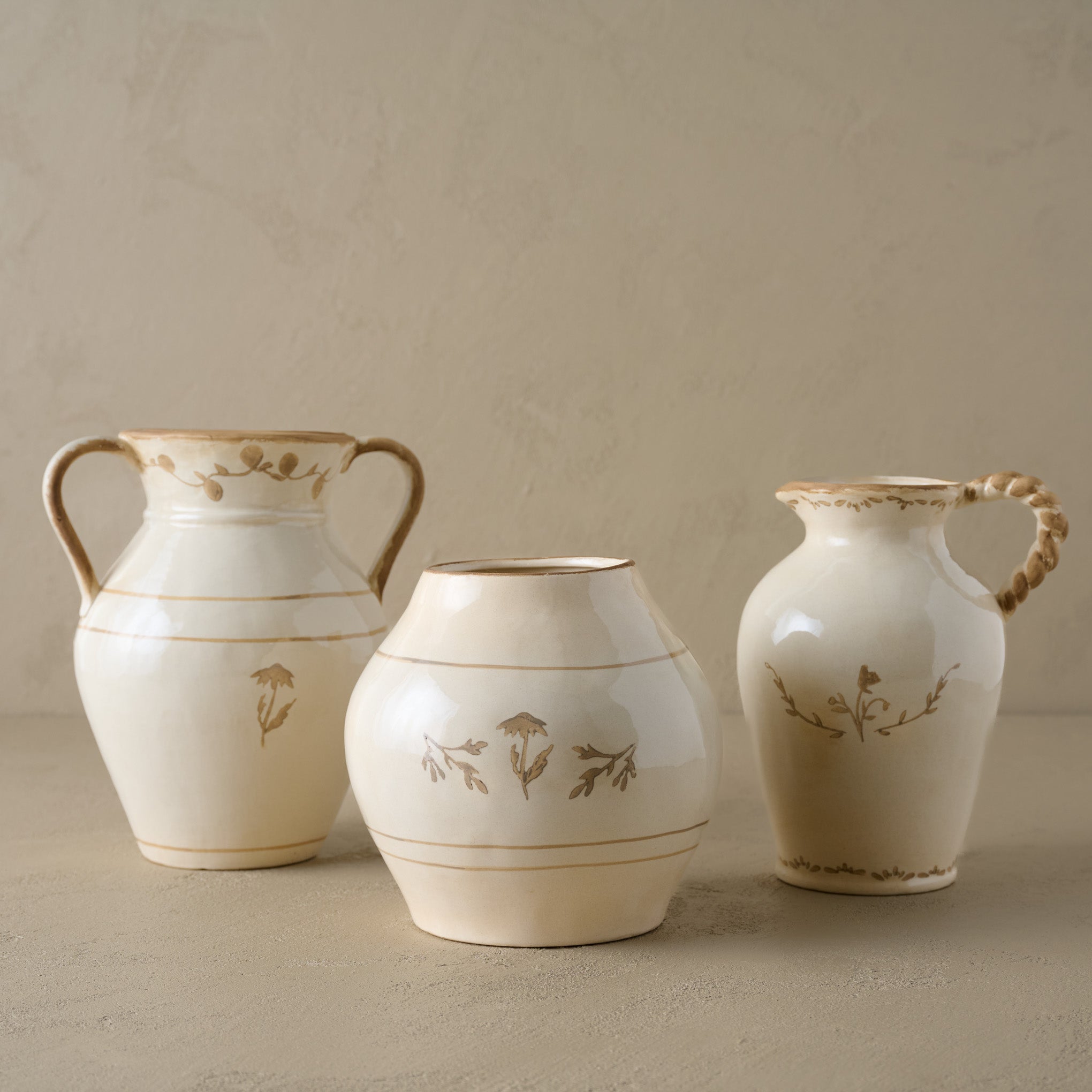 Nadine Ceramic Handled Vase shown with other Nadine pieces