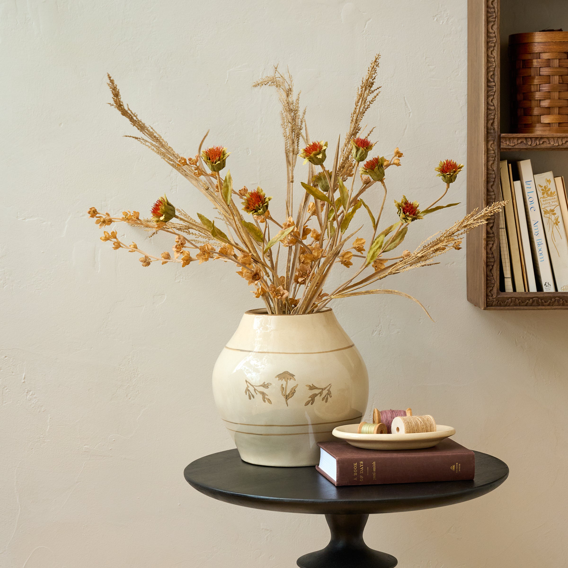 Nadine Ceramic Round Vase shown styled on table