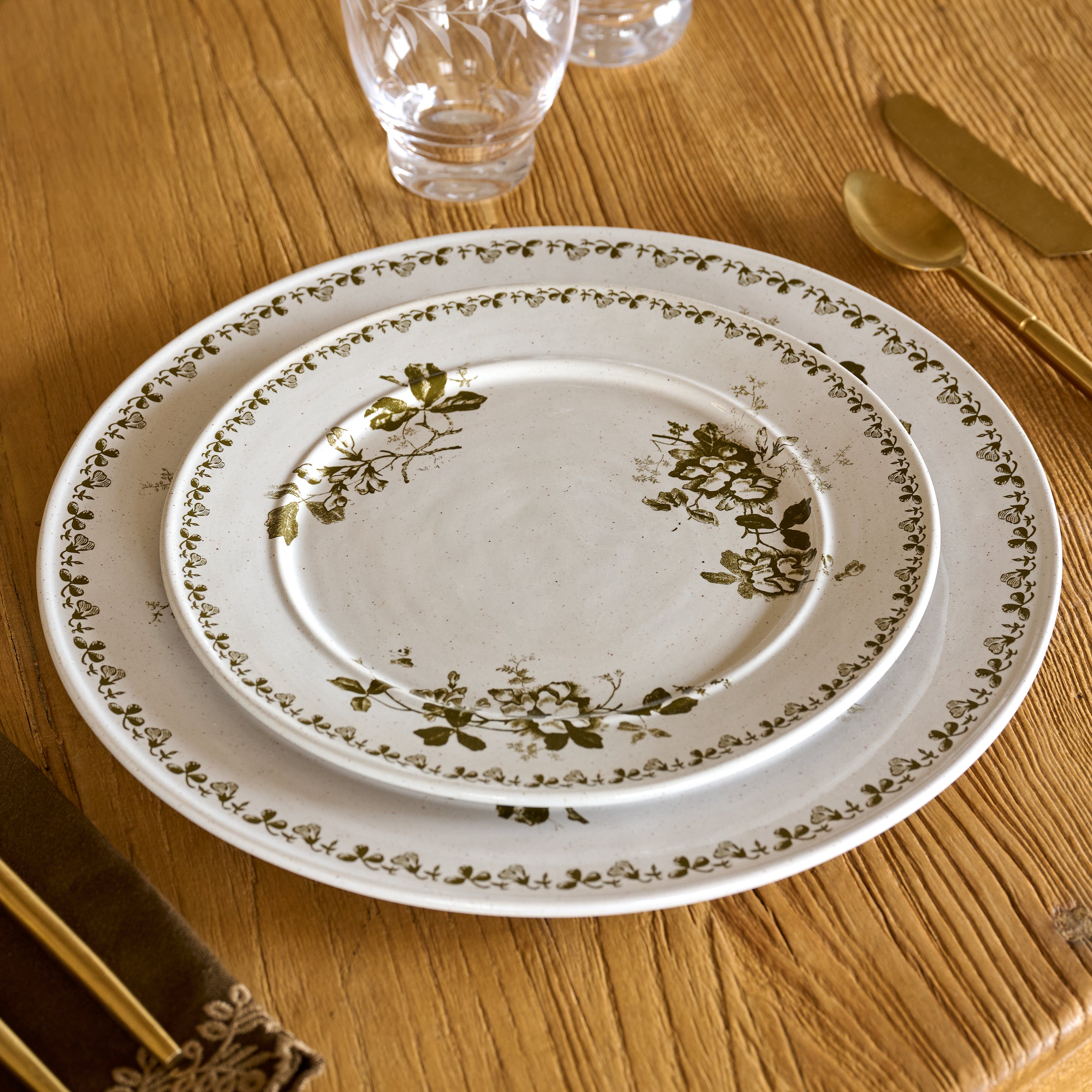 Heirloom Garden Floral Salad Plate shown on dinner plate