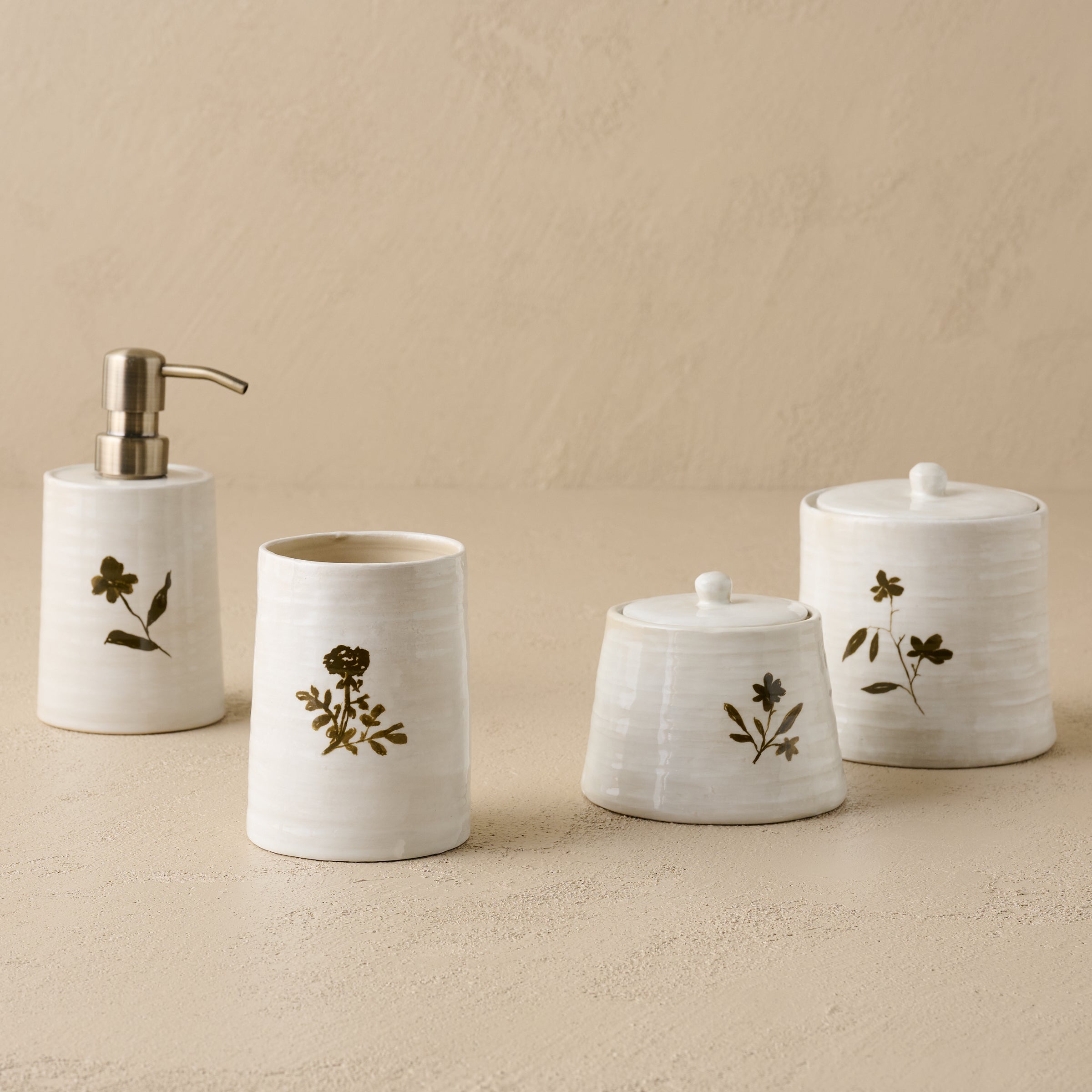 Eliana Floral Canisters shown with other Eliana bathroom accessories
