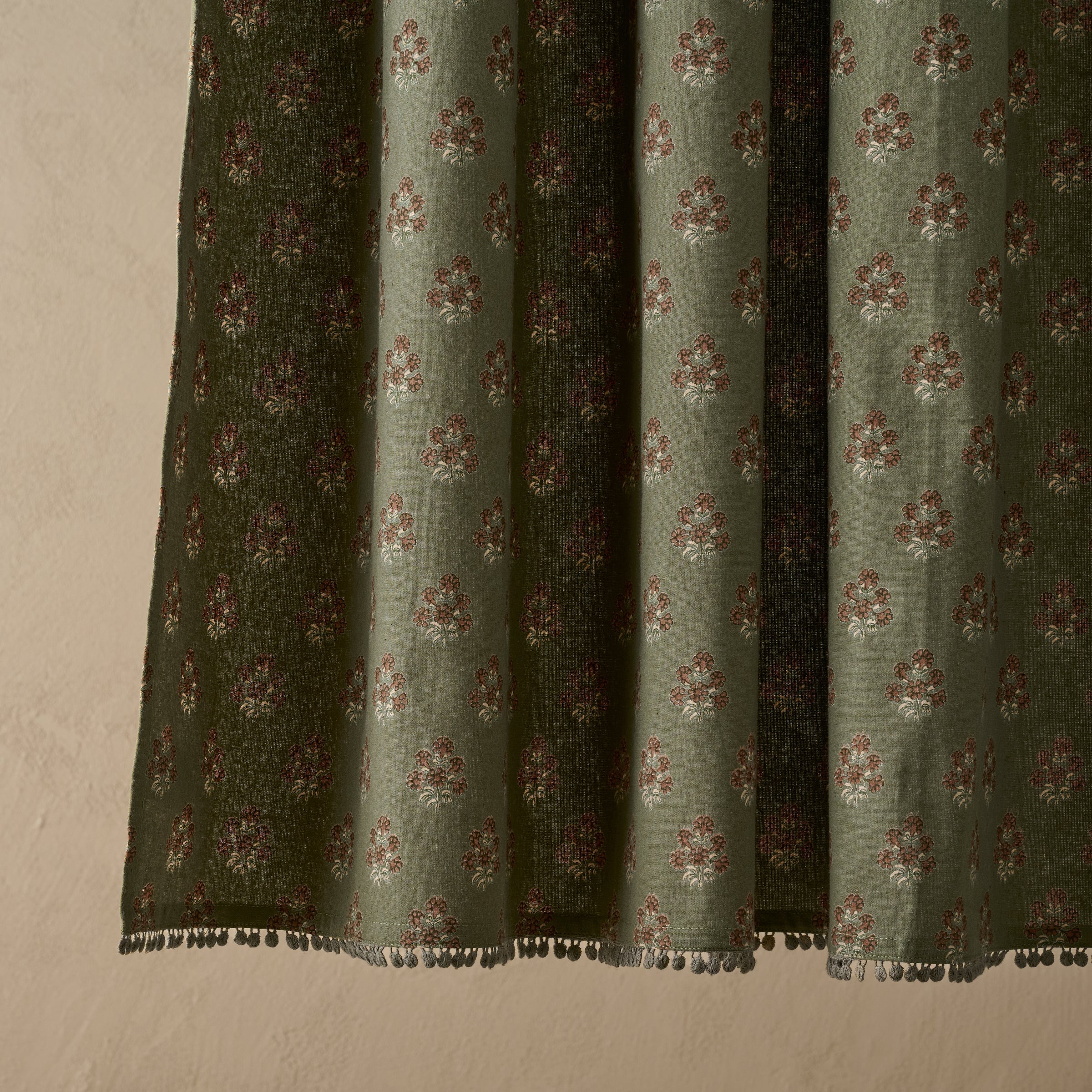 Magnoliass Olive Green Block Printed Shower Curtain