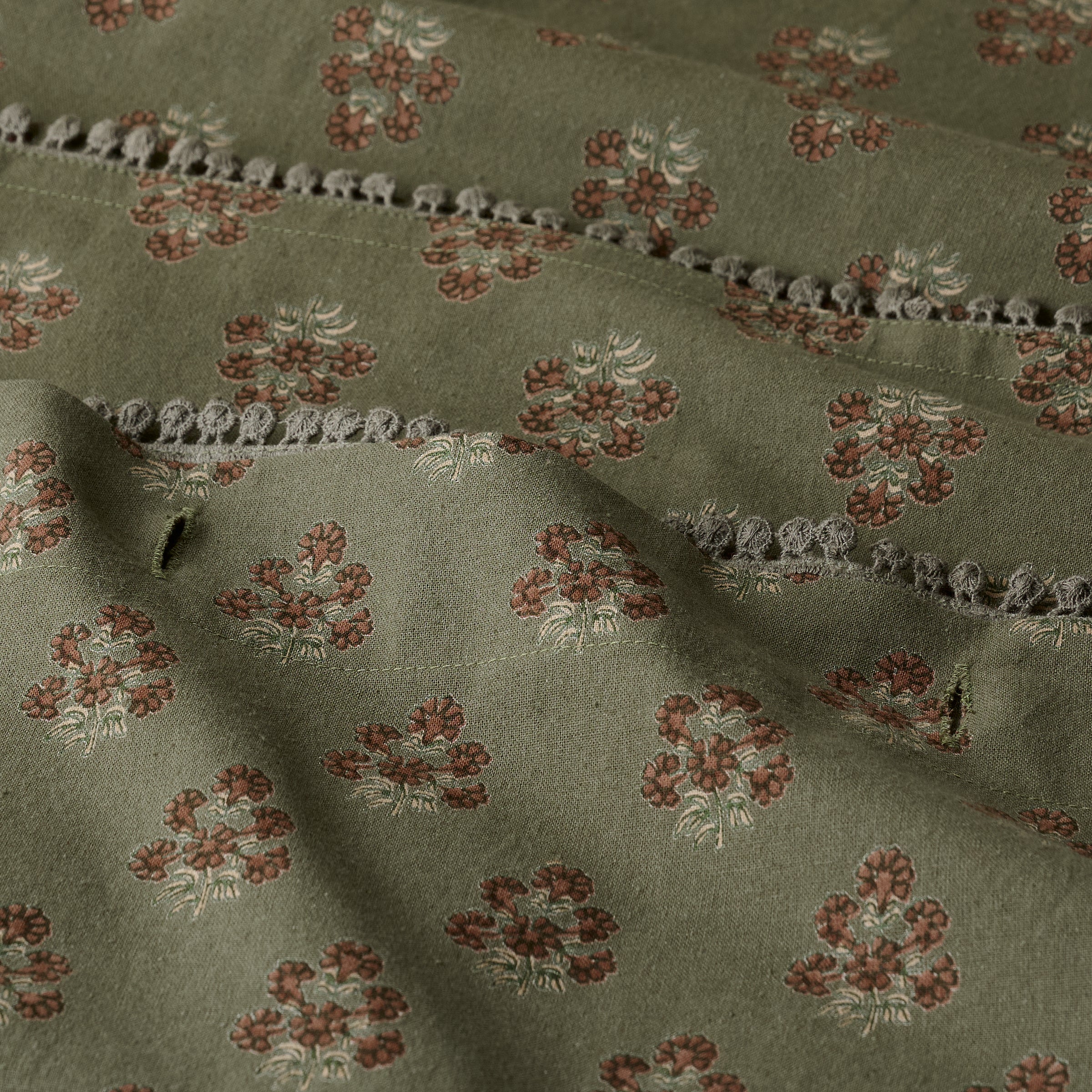 Magnoliass Olive Green Block Printed Shower Curtain