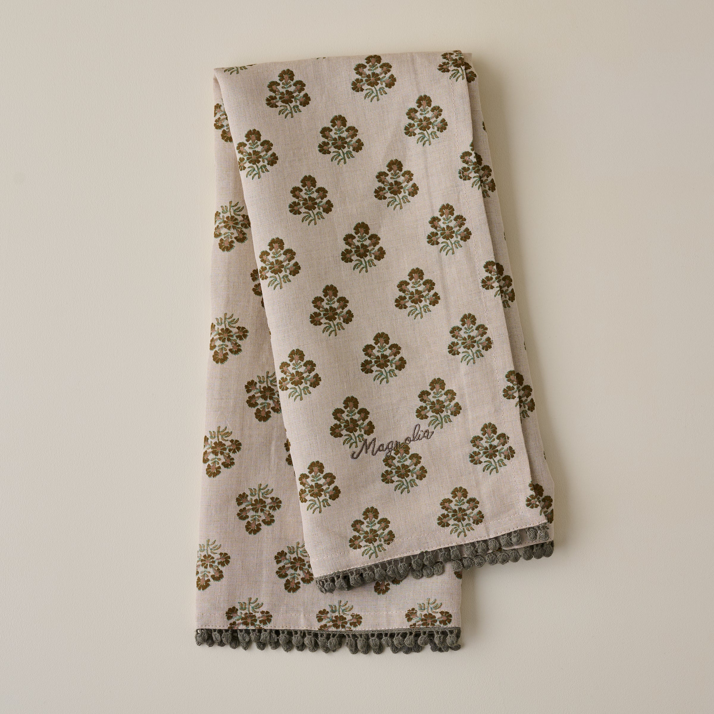 Magnoliass Oatmeal Block Printed Tea Towel
