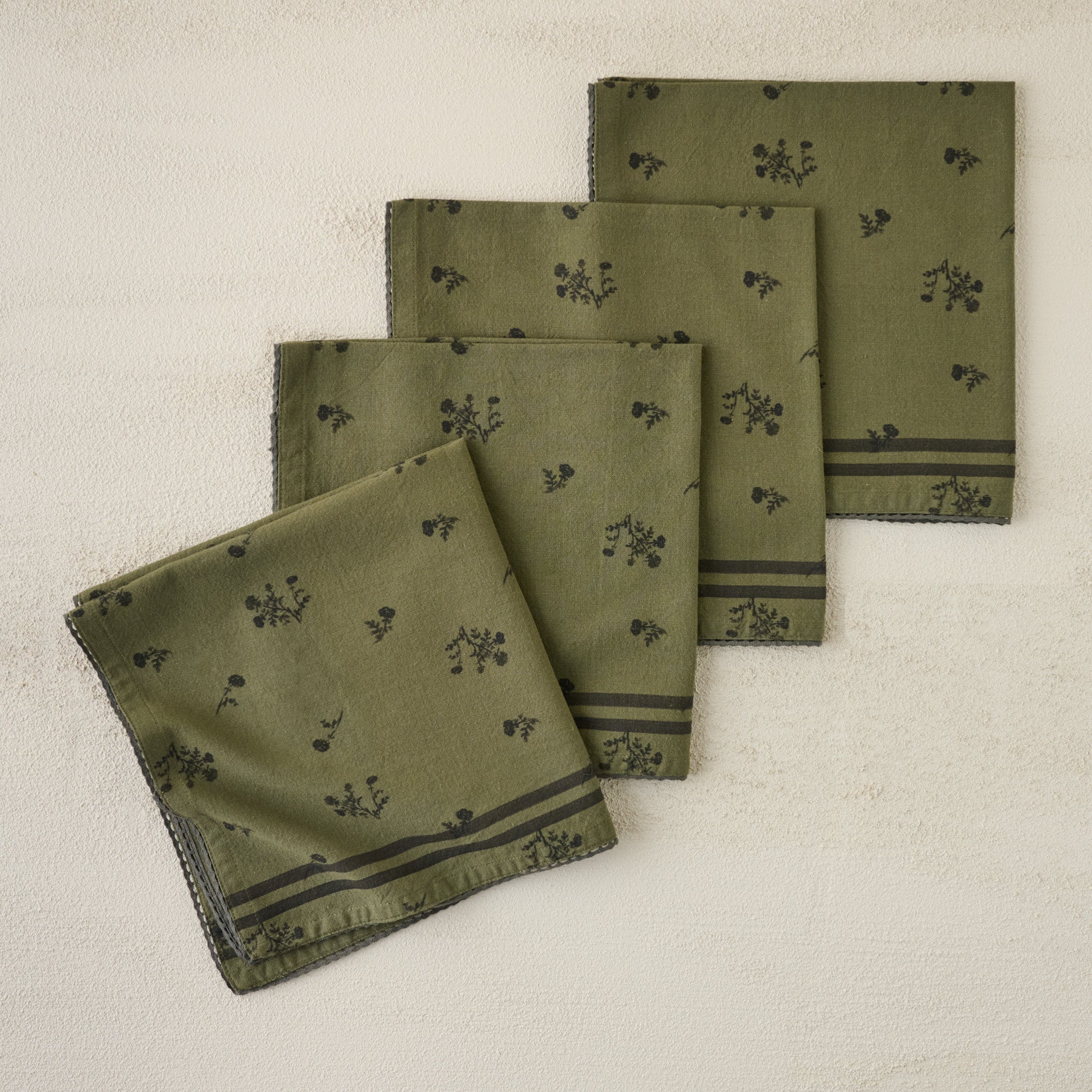 Magnoliass Green Ditsy Rose Napkin Set of Four