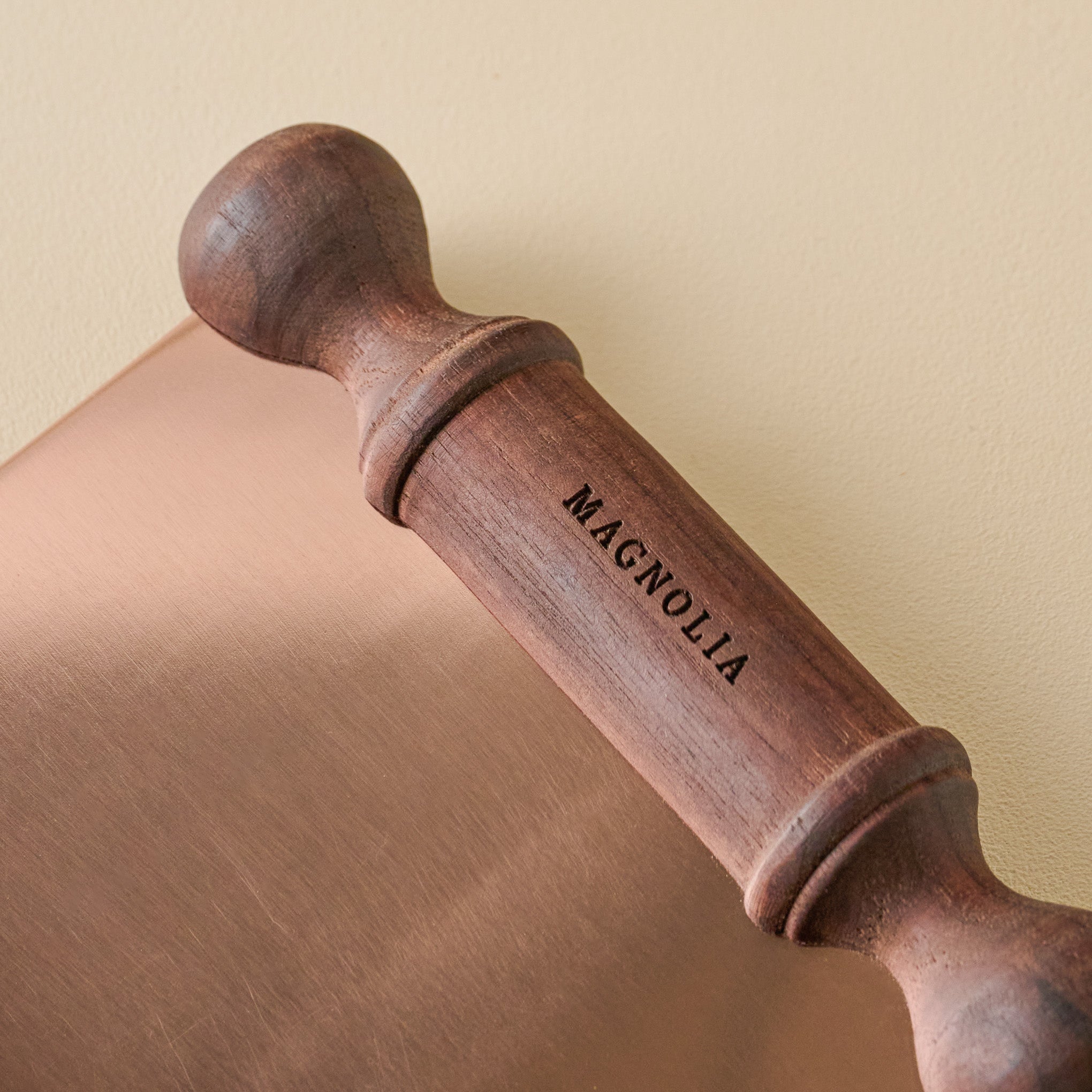 Magnoliass Vintage Walnut Handle Bench Scraper up close