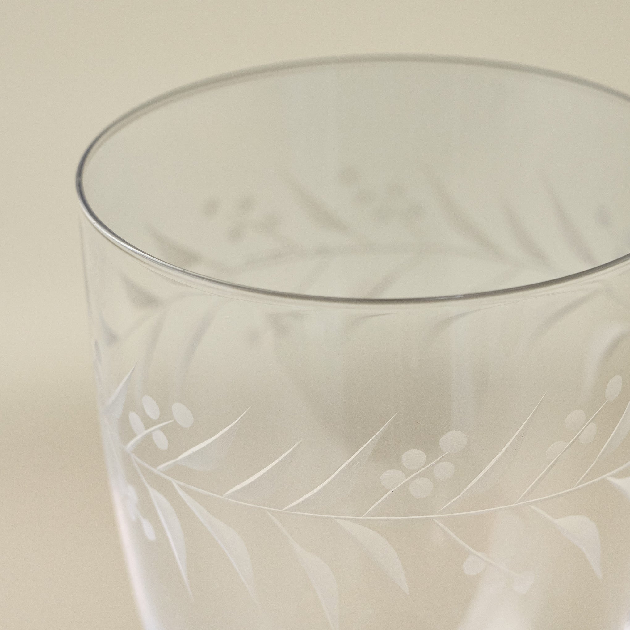 Vintage-Inspired Etched Glass Tumbler up close